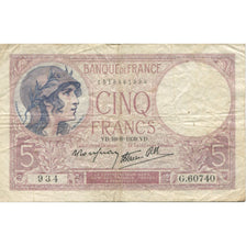 Frankreich, 5 Francs, Violet, 1939, 1939-08-10, S, Fayette:04.05, KM:83