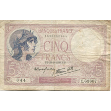 France, 5 Francs, Violet, 1939, 1939-09-28, TB, Fayette:04.10, KM:83