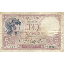 France, 5 Francs, Violet, 1939, 1939-10-05, VF(20-25), Fayette:04.11, KM:83