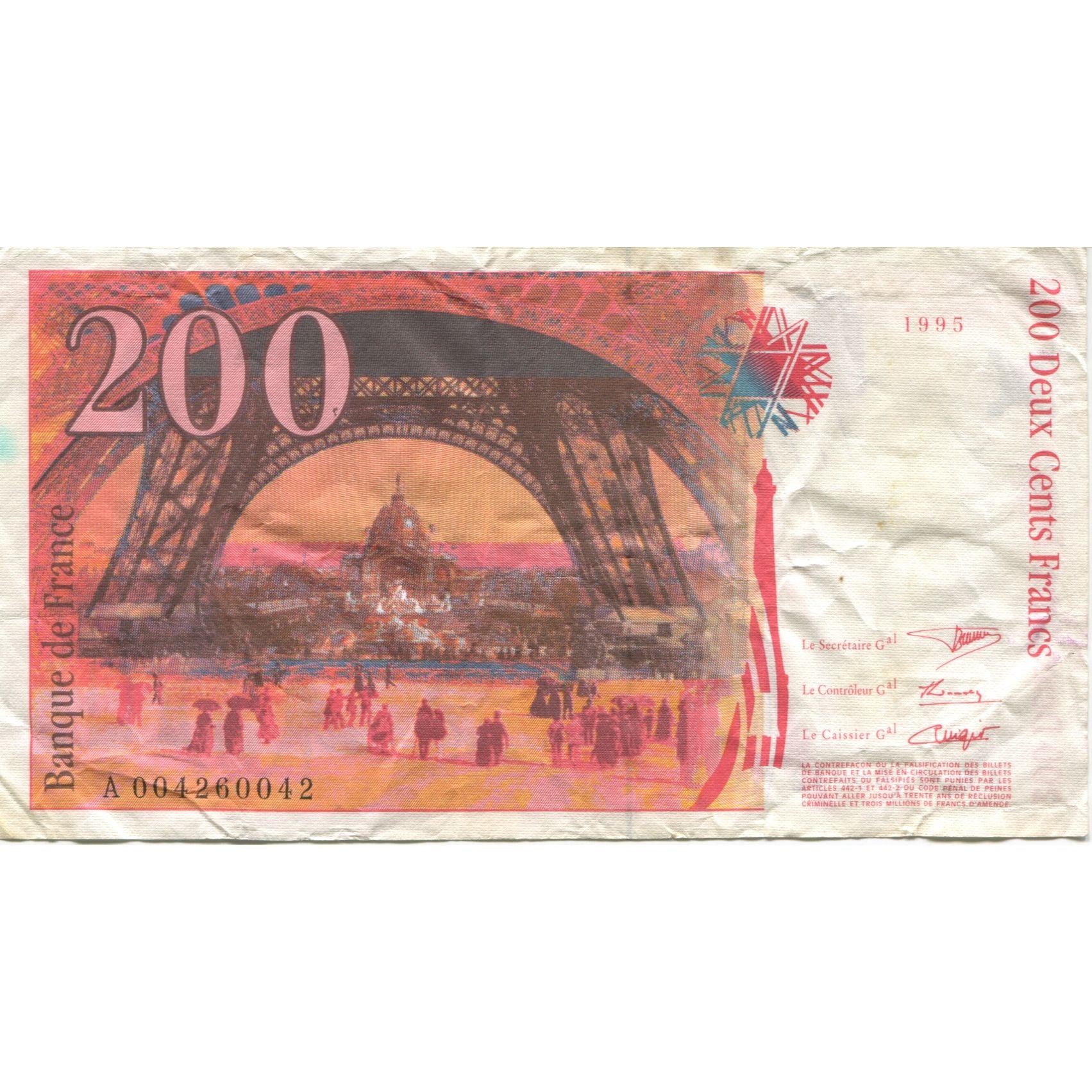 France, 200 Francs, Eiffel, 1995, TB+, Fayette:75.1, KM:159a