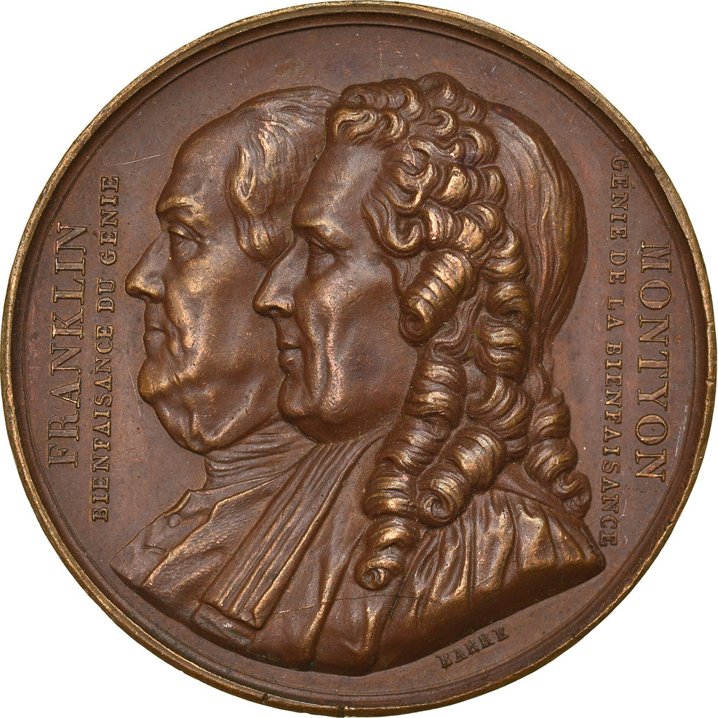 Francia, medalla, Société Franklin et Montyon, History, 1833, Barre, MBC+
