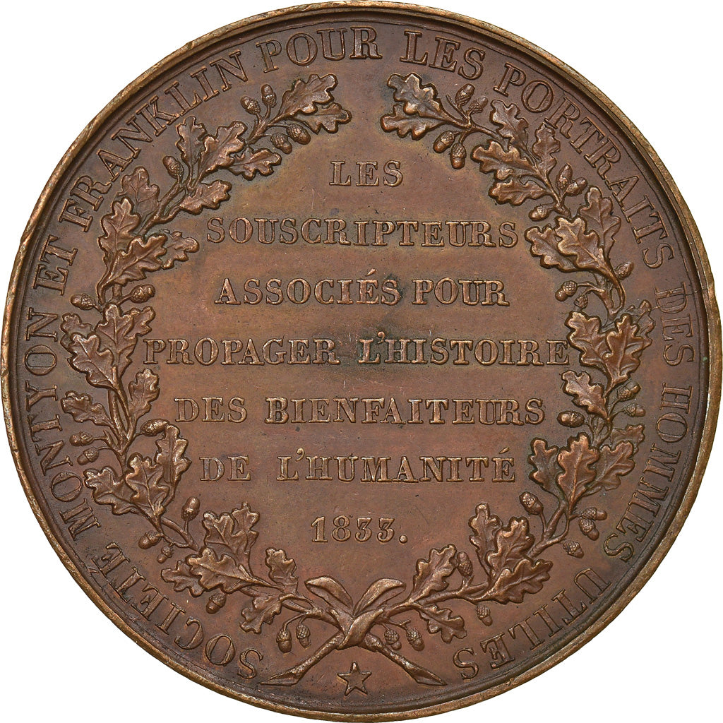 Francia, medalla, Société Franklin et Montyon, History, 1833, Barre, MBC+