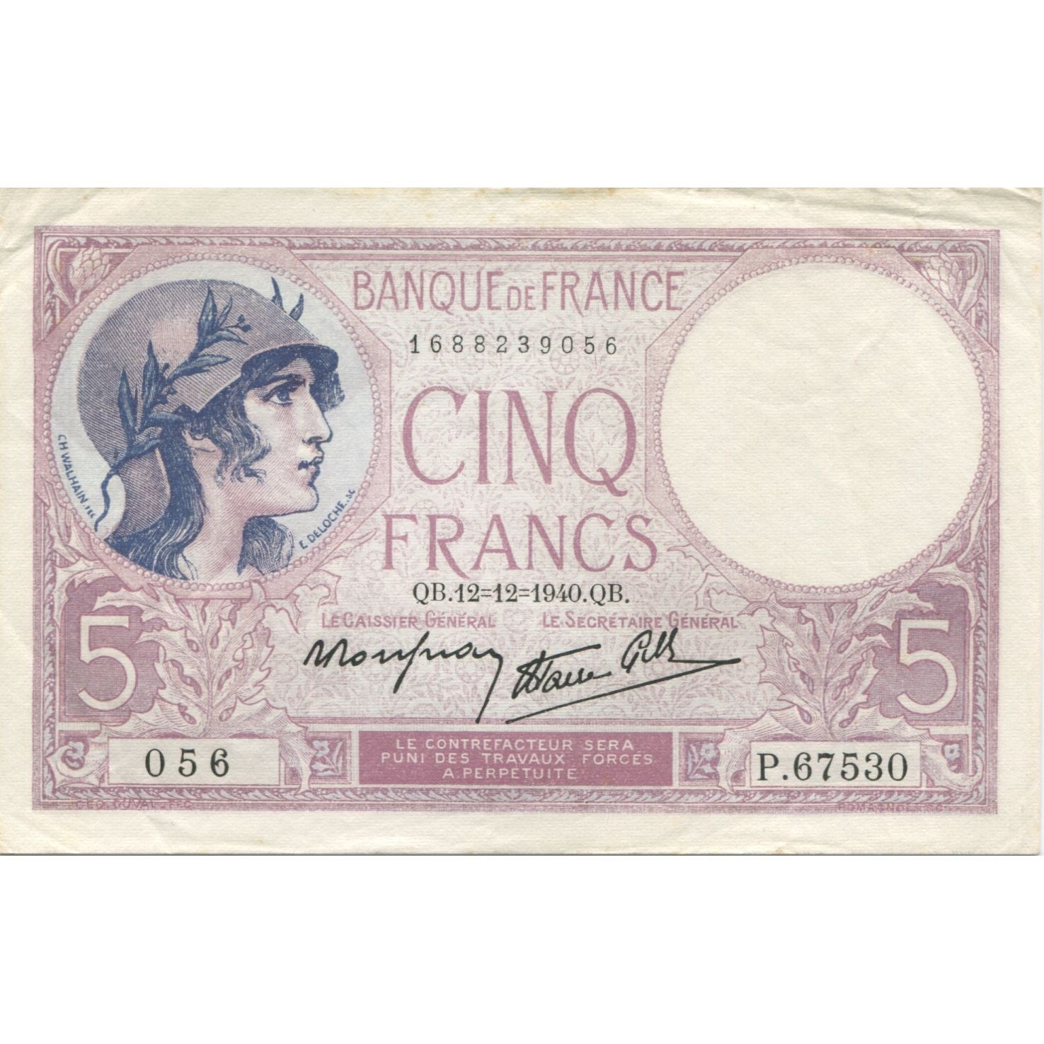 Frankrijk, 5 Francs, Violet, 1940, 1940-12-12, TTB, Fayette:04.17, KM:83