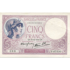 Francia, 5 Francs, Violet, 1940, 1940-12-12, MBC, Fayette:04.17, KM:83