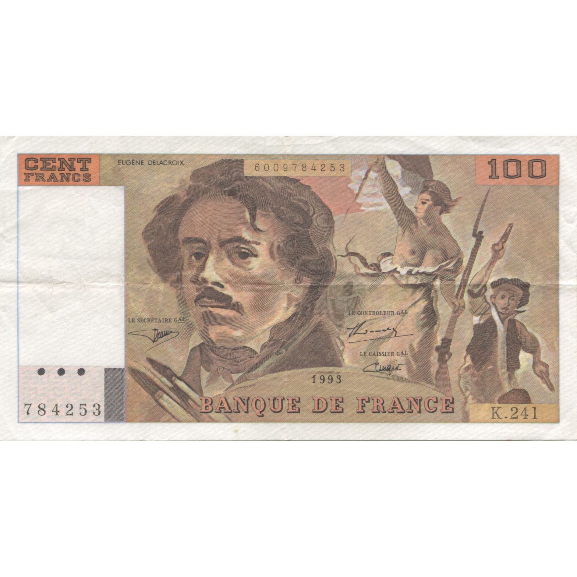 France, 100 Francs, Delacroix, 1993, EF(40-45), Fayette:69bis.8, KM:149c