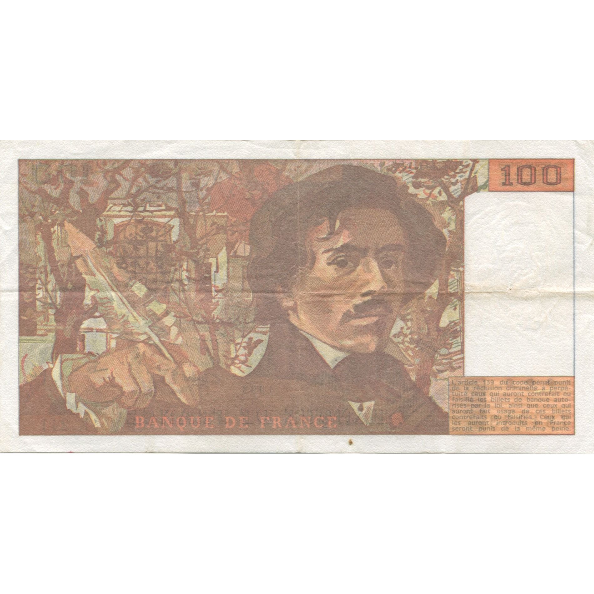 France, 100 Francs, Delacroix, 1993, EF(40-45), Fayette:69bis.8, KM:149c