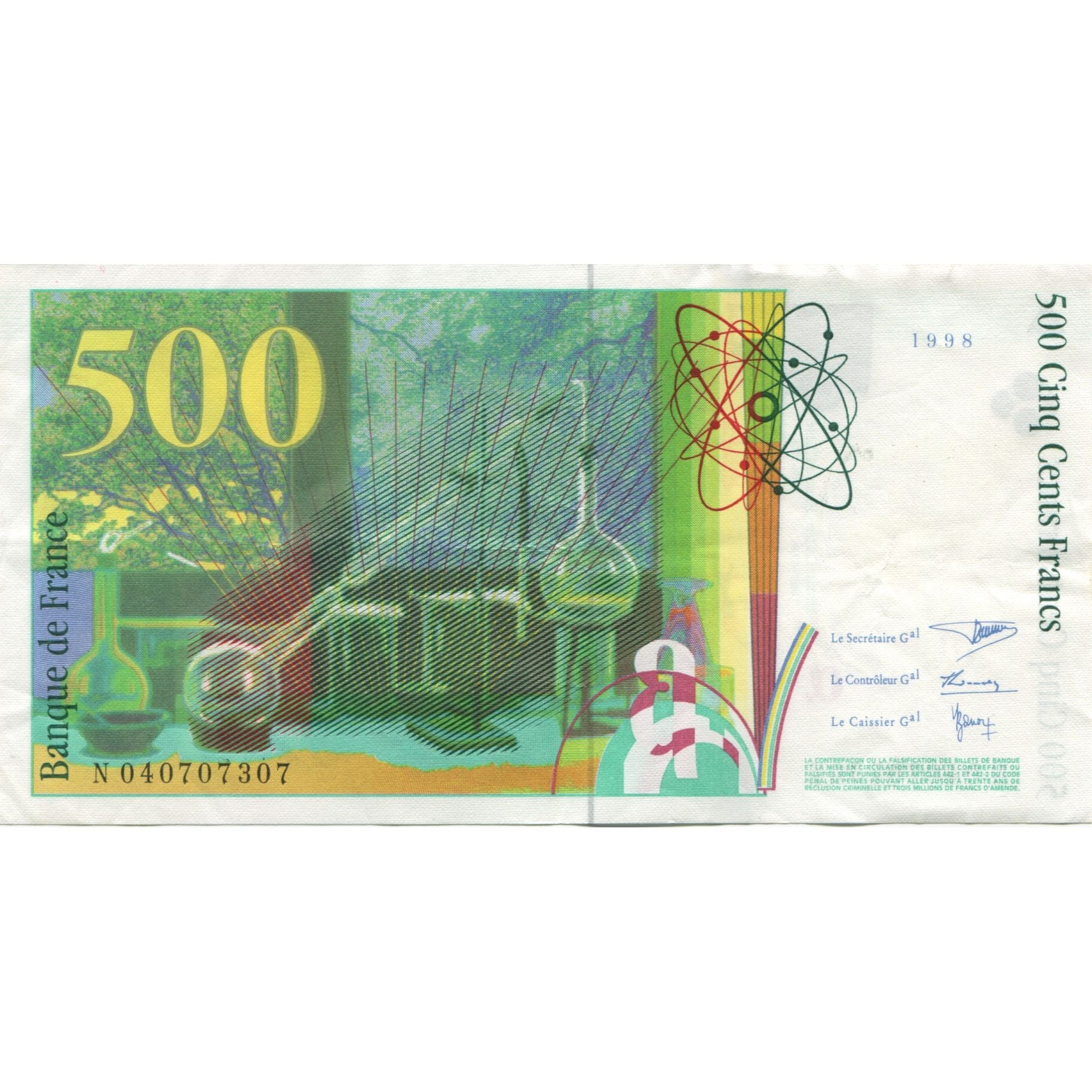 Francia, 500 Francs, Pierre et Marie Curie, 1998, MBC, Fayette:76.4, KM:160c