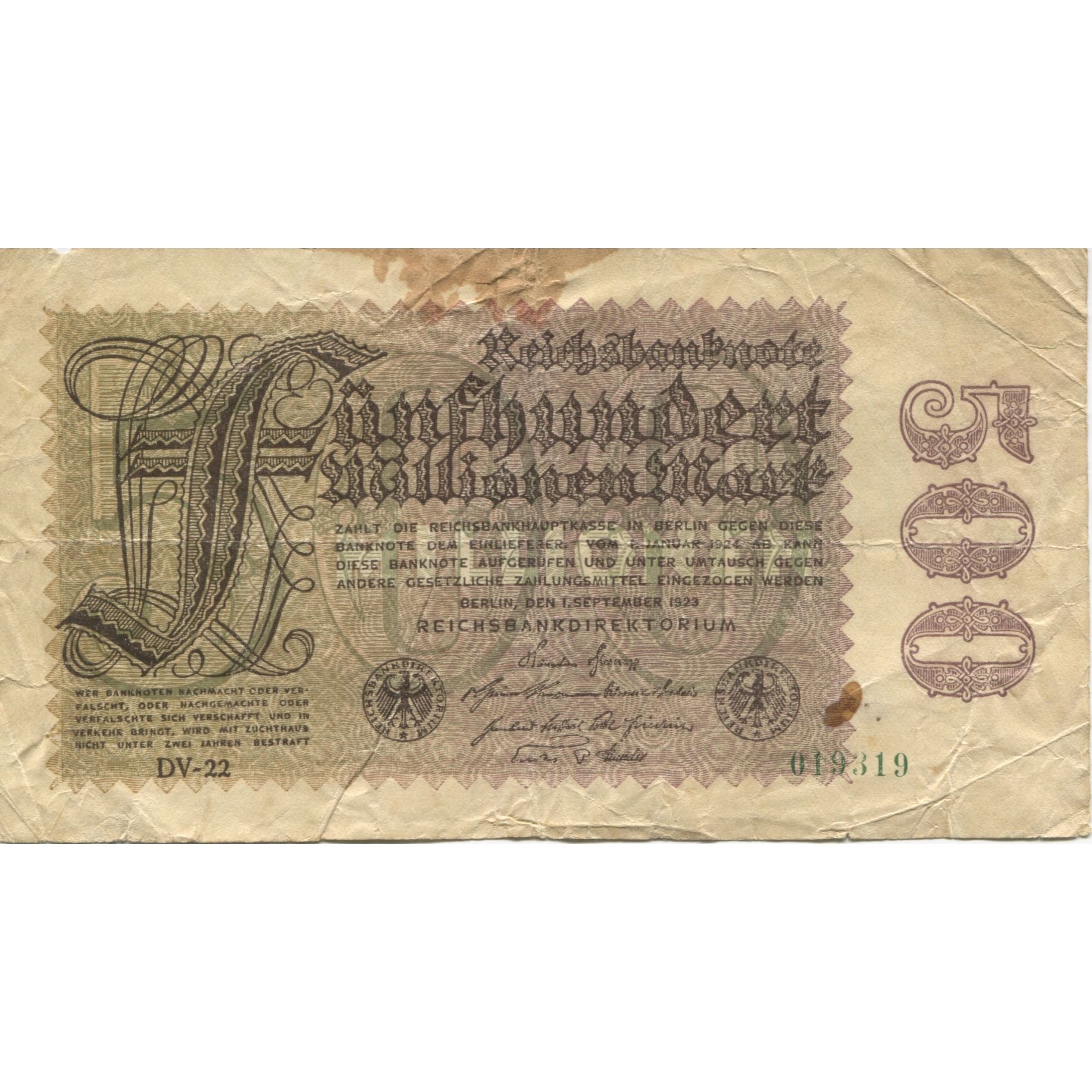 Banknote, Germany, 500 Millionen Mark, 1923, 1923-09-01, KM:110a, VF(20-25)