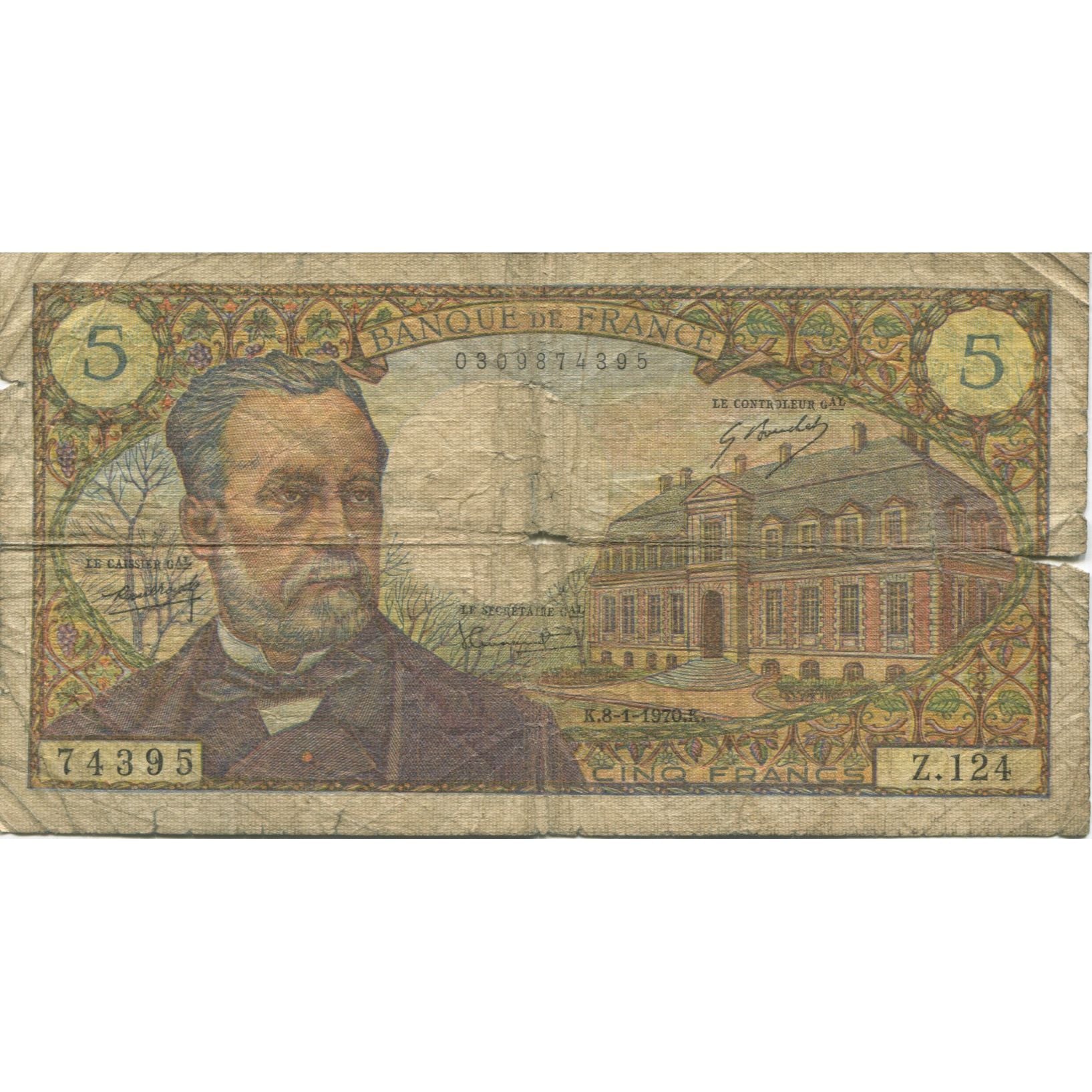 France, 5 Francs, Pasteur, 1970, 1970-01-08, AG(1-3), Fayette:61.12, KM:146a