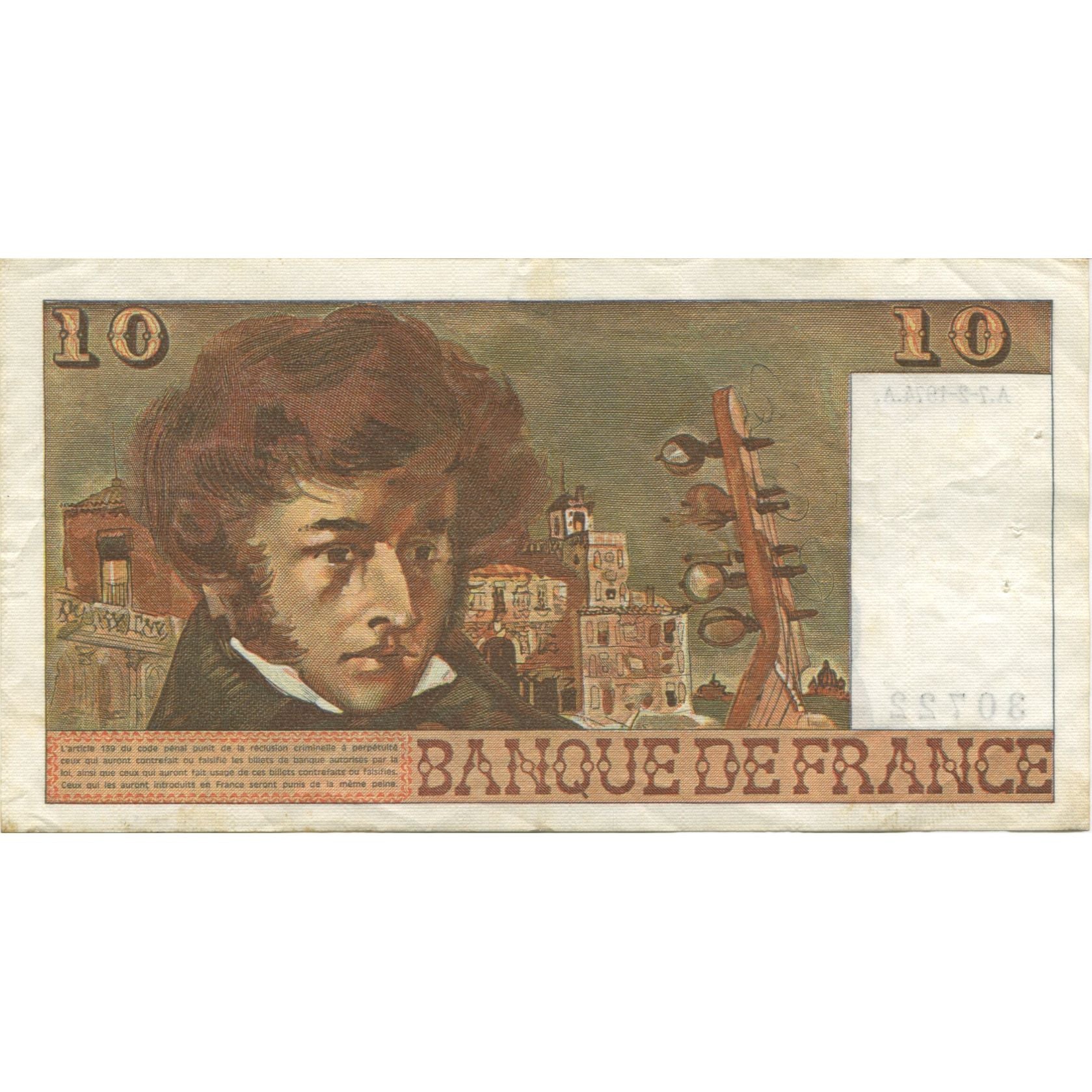 France, 10 Francs, Berlioz, 1974, 1974-02-07, EF(40-45), Fayette:63.3, KM:150a