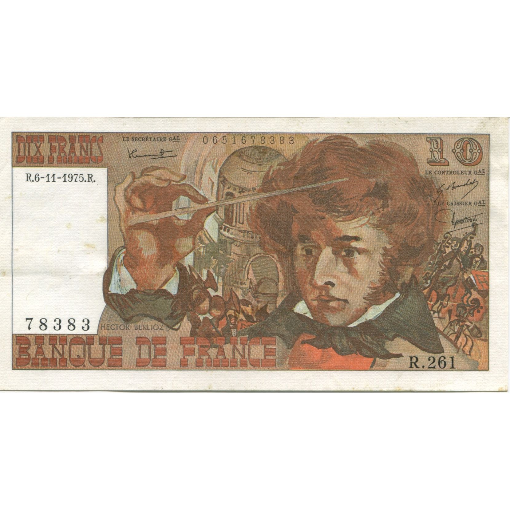 Frankrijk, 10 Francs, Berlioz, 1975, 1975-11-06, SPL, Fayette:63.14, KM:150b