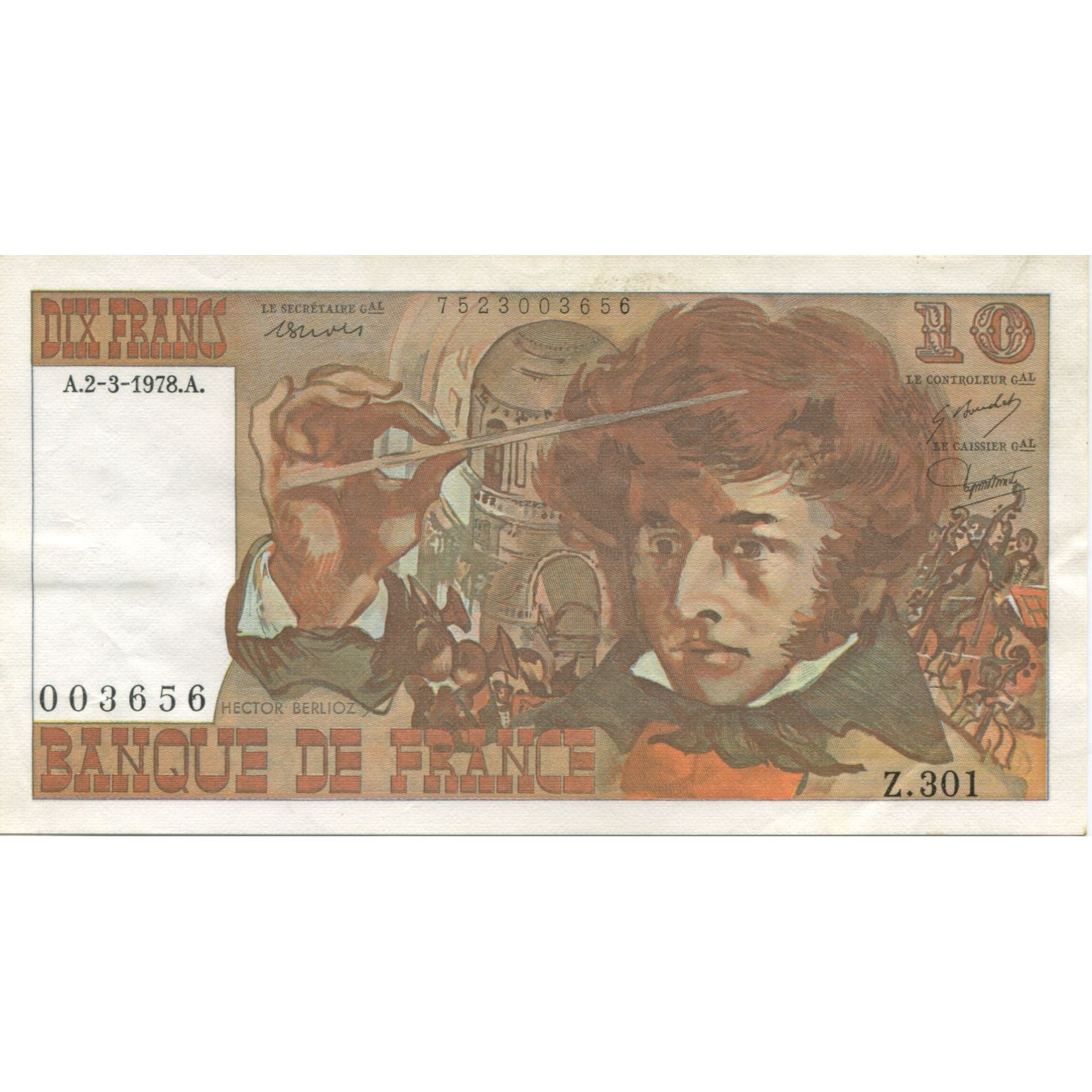 France, 10 Francs, Berlioz, 1978, 1978-03-02, AU(55-58), Fayette:63.24, KM:150c