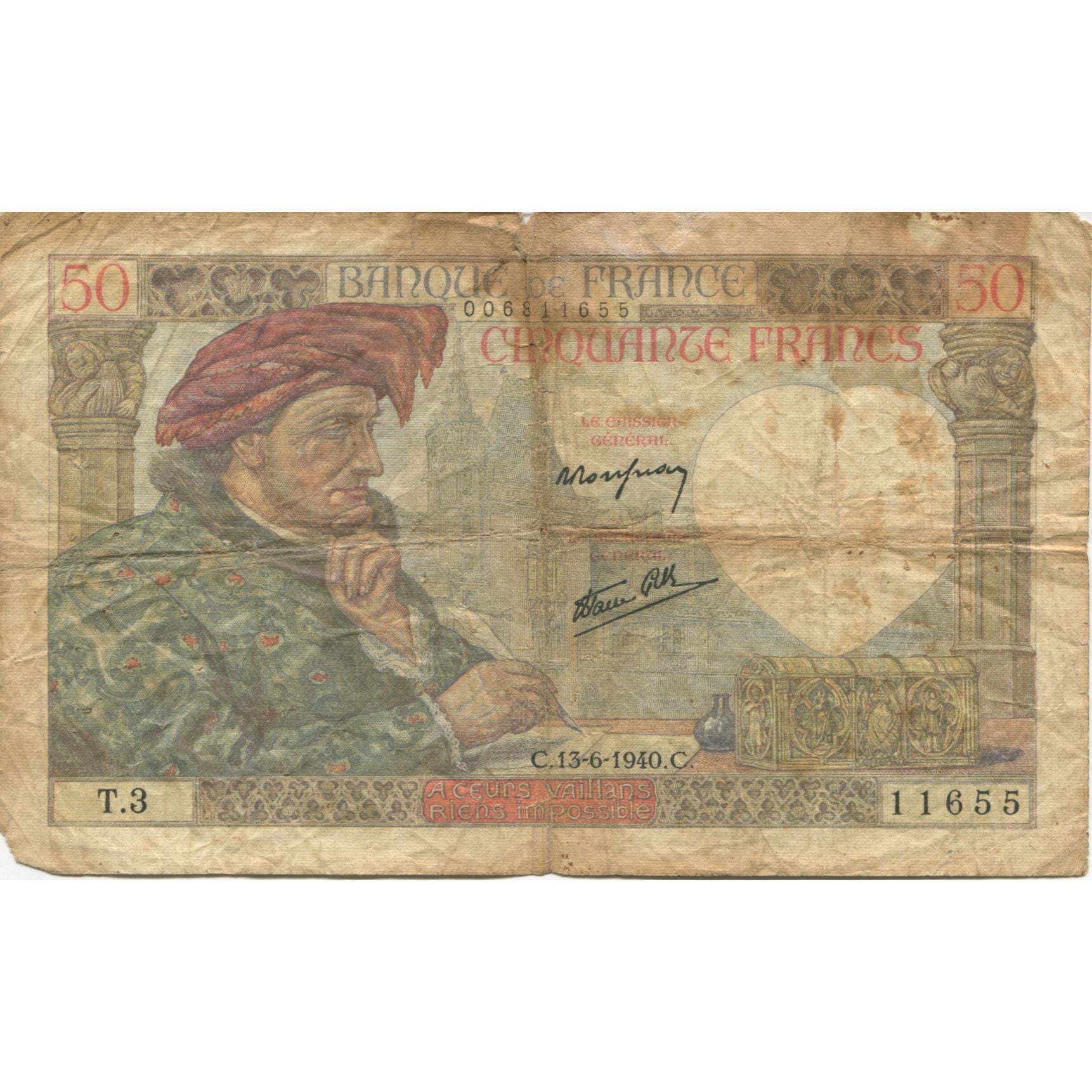 Frankreich, 50 Francs, Jacques Coeur, 1940, 1940-06-13, SGE, Fayette:19.1, KM:93
