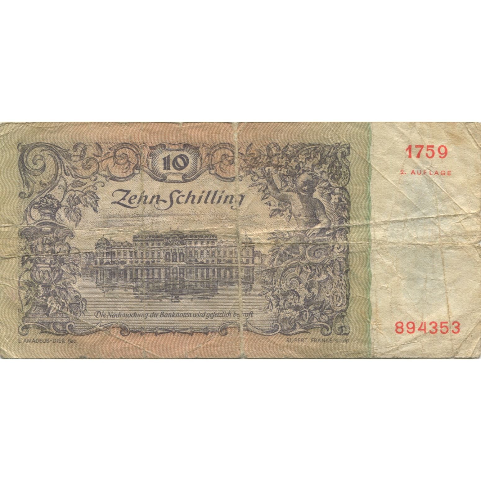 Banconote, Austria, 10 Schilling, 1950, 1950-01-02, KM:127, MB