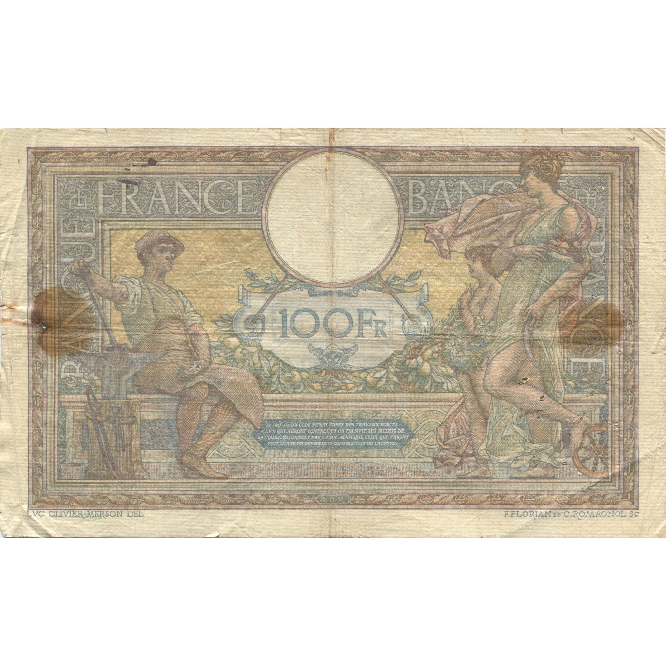 Frankrijk, 100 Francs, Luc Olivier Merson, 1919, 1919-11-29, TB, Fayette:23.11