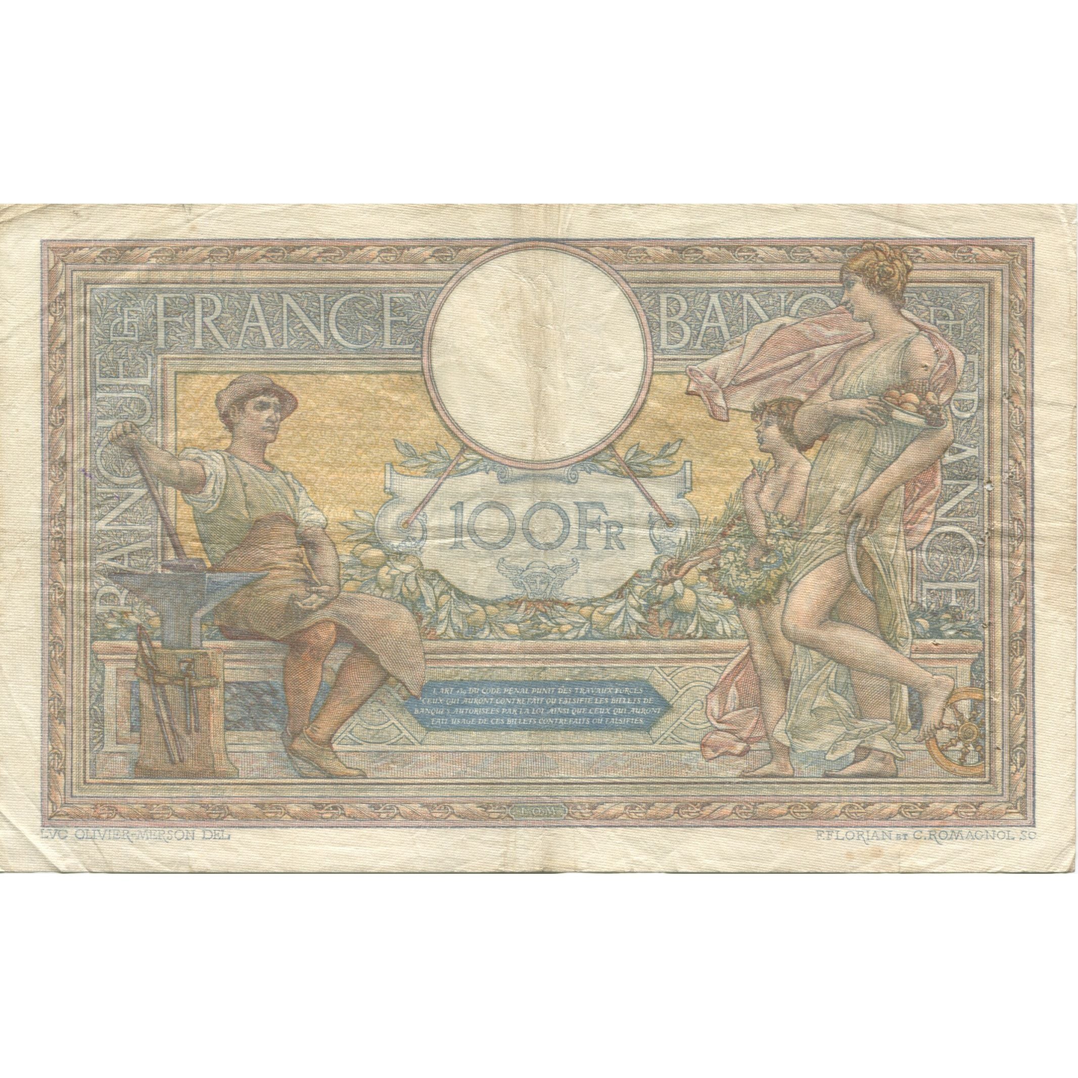 Frankrijk, 100 Francs, Luc Olivier Merson, 1926, 1926-01-20, TB, Fayette:24.5