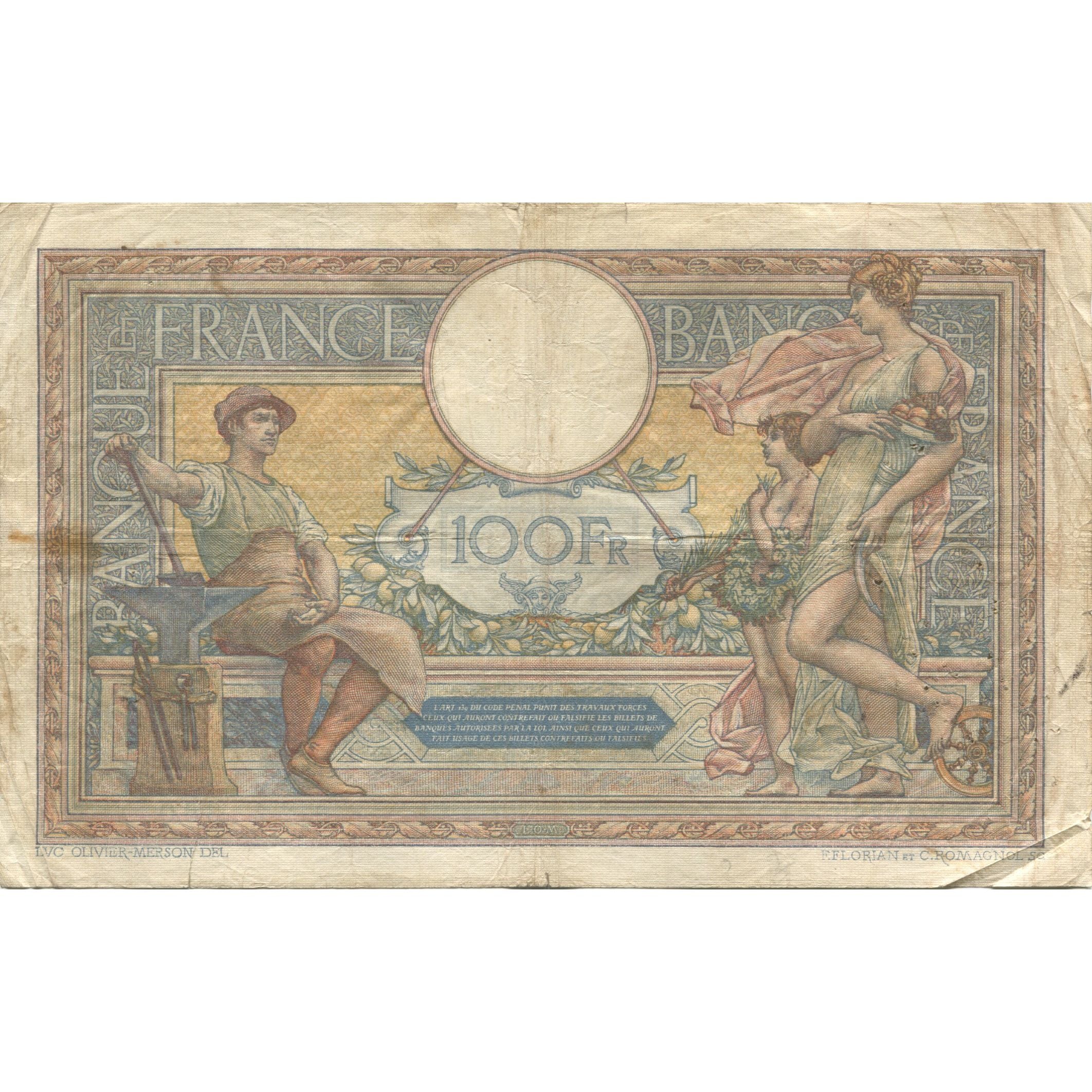 Francja, 100 Francs, Luc Olivier Merson, 1926, 1926-03-16, VF(20-25)