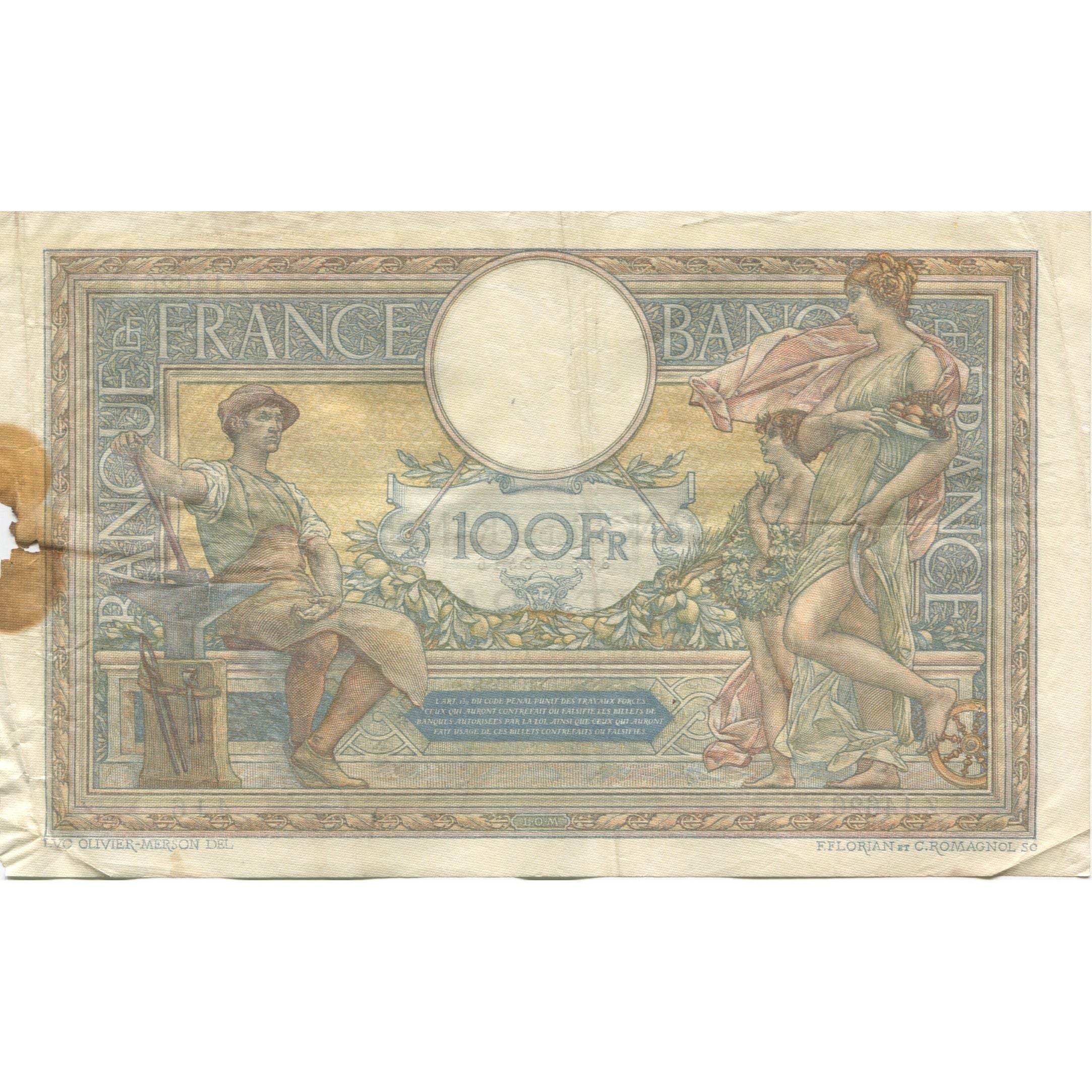 Francia, 100 Francs, Luc Olivier Merson, 1926, 1926-06-23, BC, Fayette:24.5