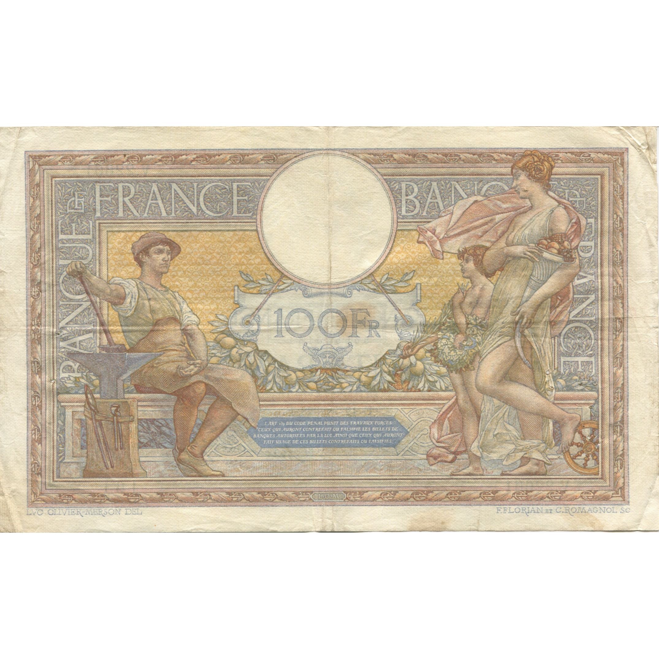 Frankreich, 100 Francs, Luc Olivier Merson, 1928, 1928-09-12, S, Fayette:24.7