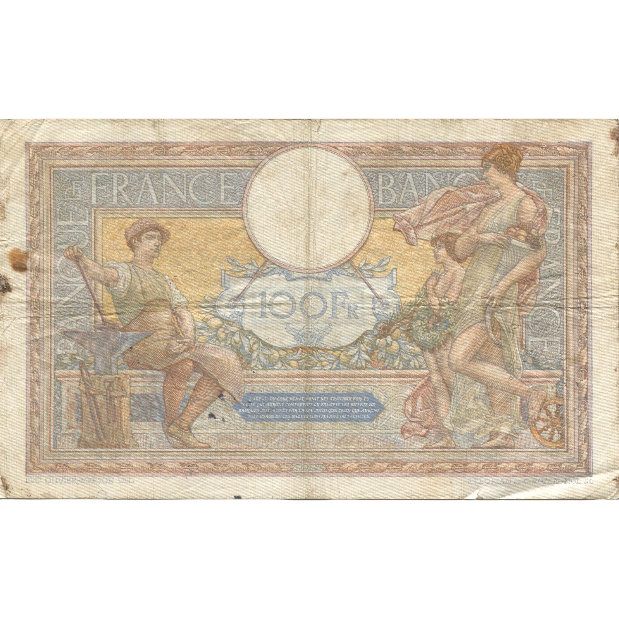 France, 100 Francs, Luc Olivier Merson, 1933, 1933-01-26, VF(20-25)