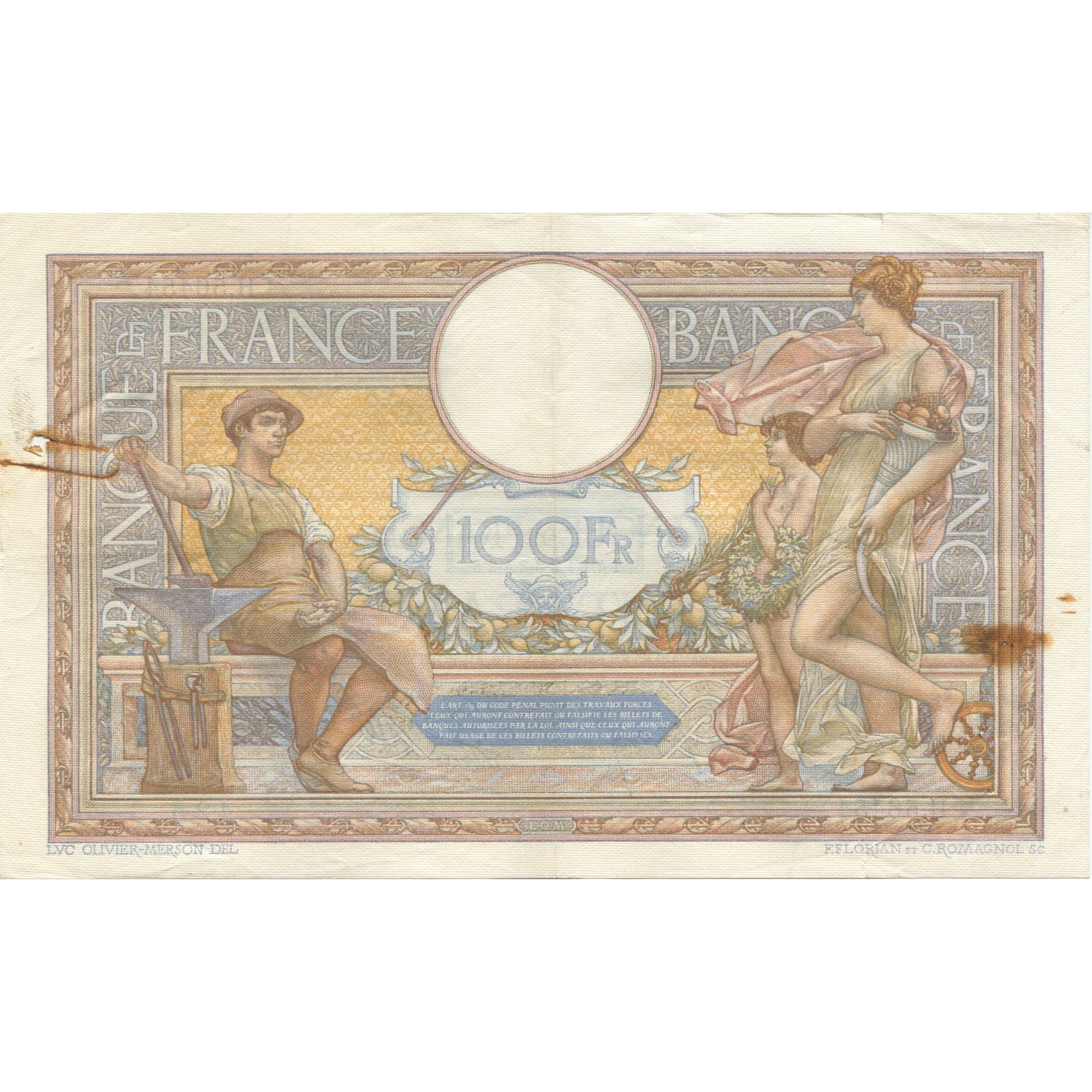 Frankrijk, 100 Francs, Luc Olivier Merson, 1937, 1937-12-23, TB, Fayette:25.6