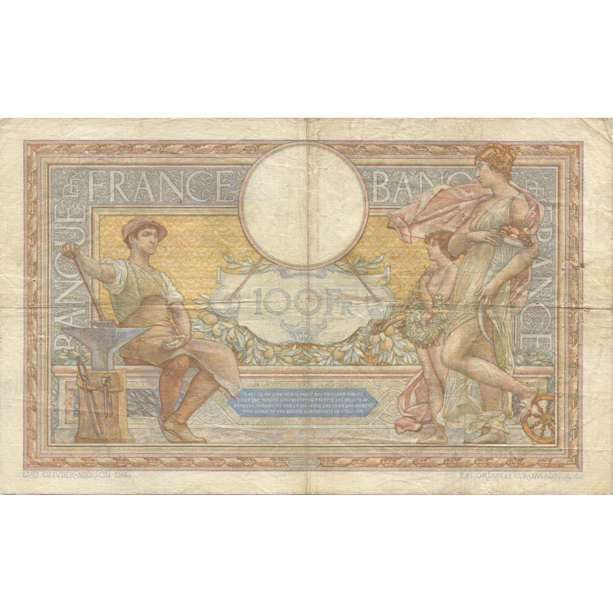 Frankreich, 100 Francs, Luc Olivier Merson, 1937, 1937-12-30, S, Fayette:25.6