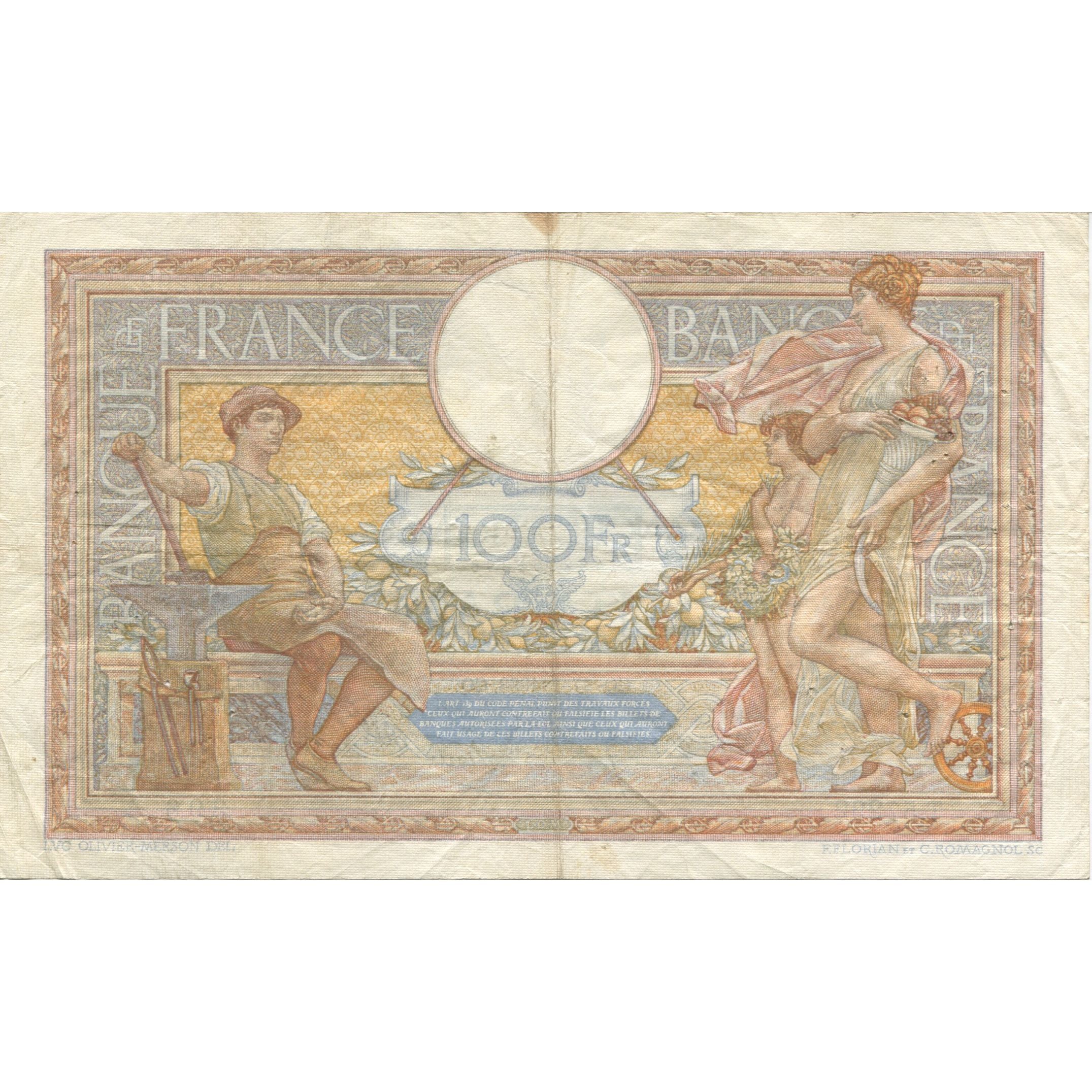 Francja, 100 Francs, Luc Olivier Merson, 1938, 1938-01-27, VF(20-25)