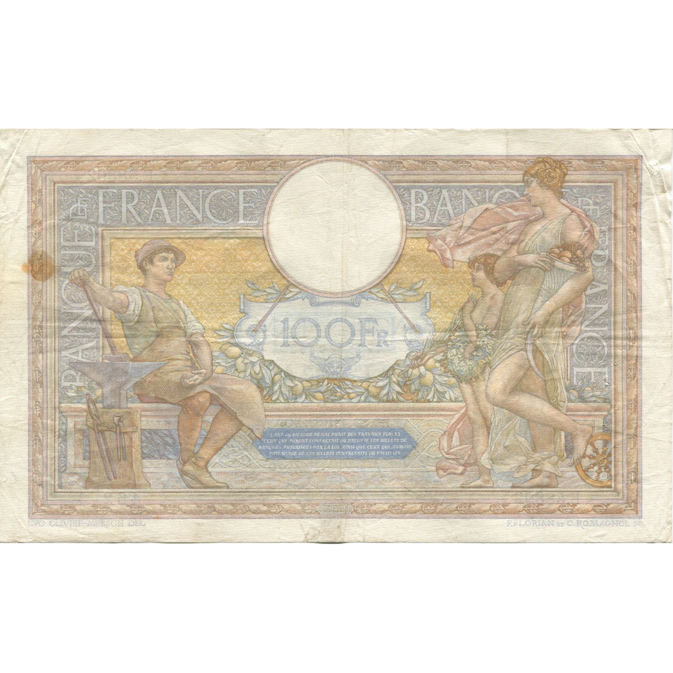 France, 100 Francs, Luc Olivier Merson, 1938, 1938-04-28, VF(20-25)