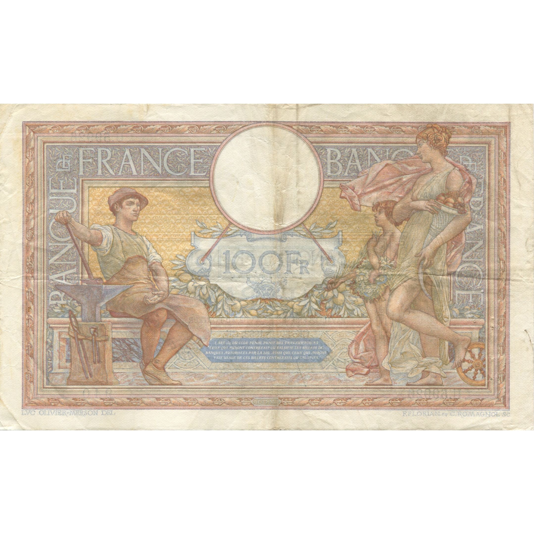 France, 100 Francs, Luc Olivier Merson, 1938, 1938-06-30, VF(20-25)