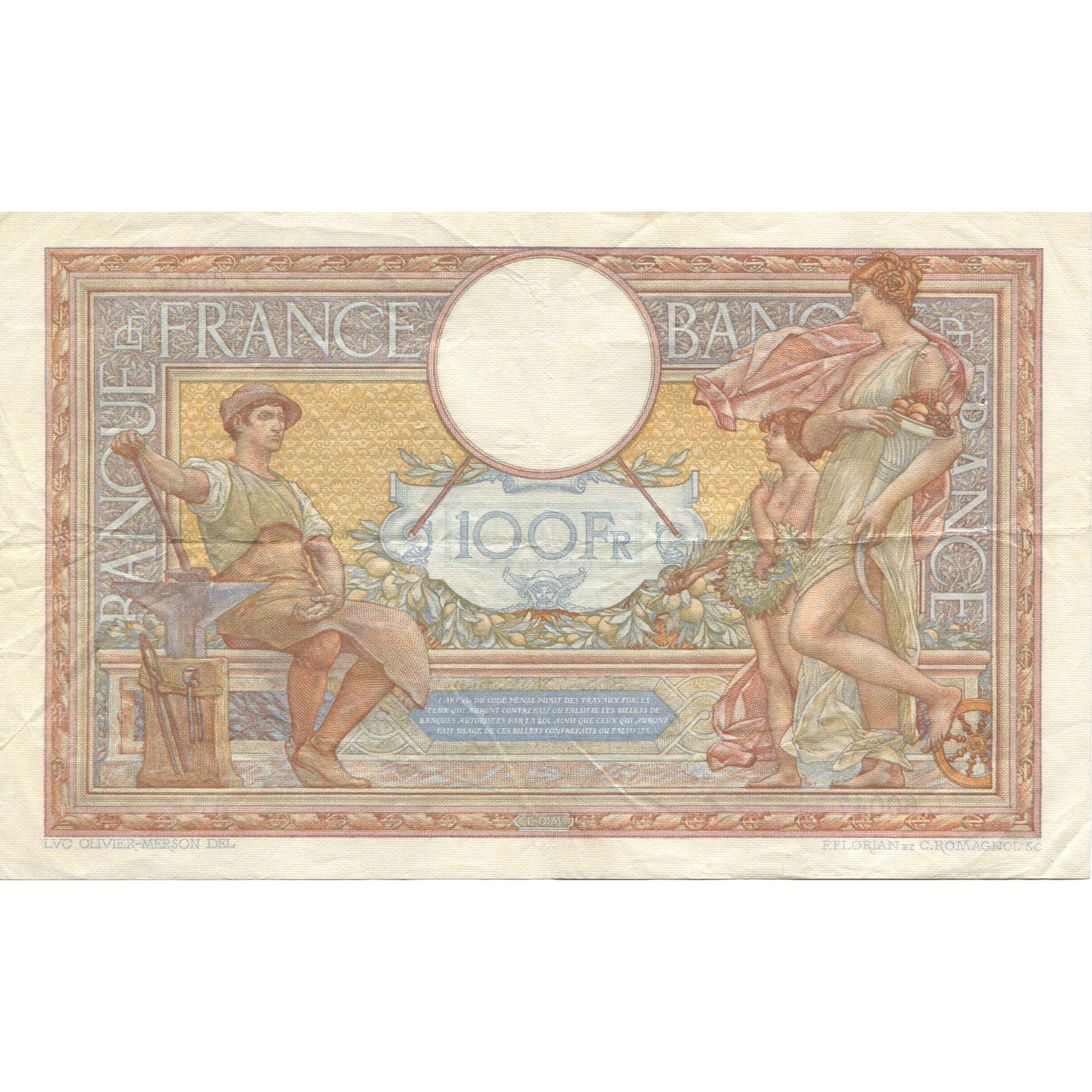 France, 100 Francs, Luc Olivier Merson, 1938, 1938-07-07, VF(20-25)
