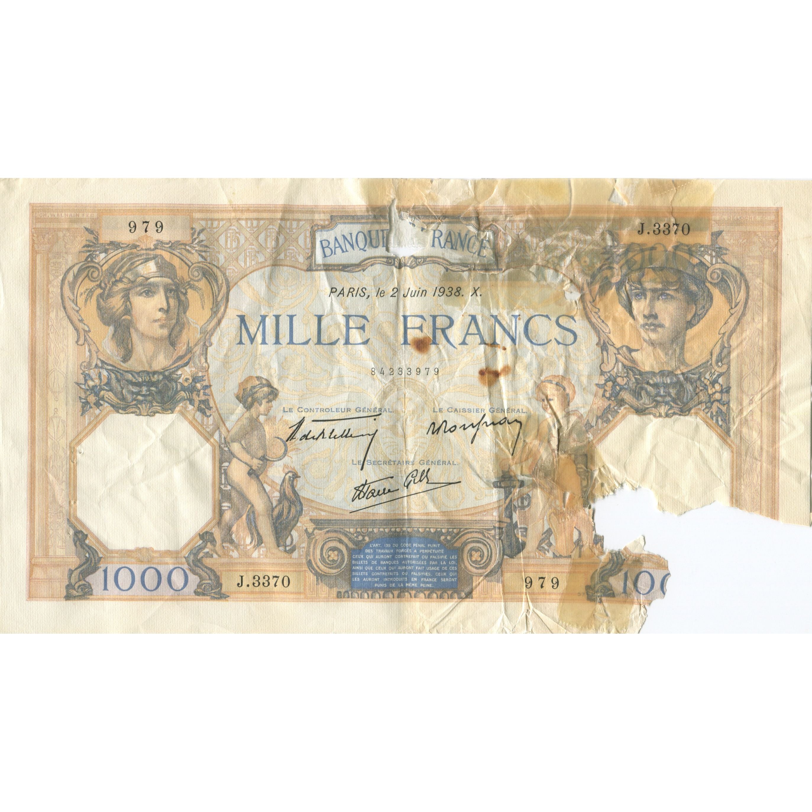 France, 1000 Francs, Cérès et Mercure, 1938, 1938-06-02, AG(1-3)