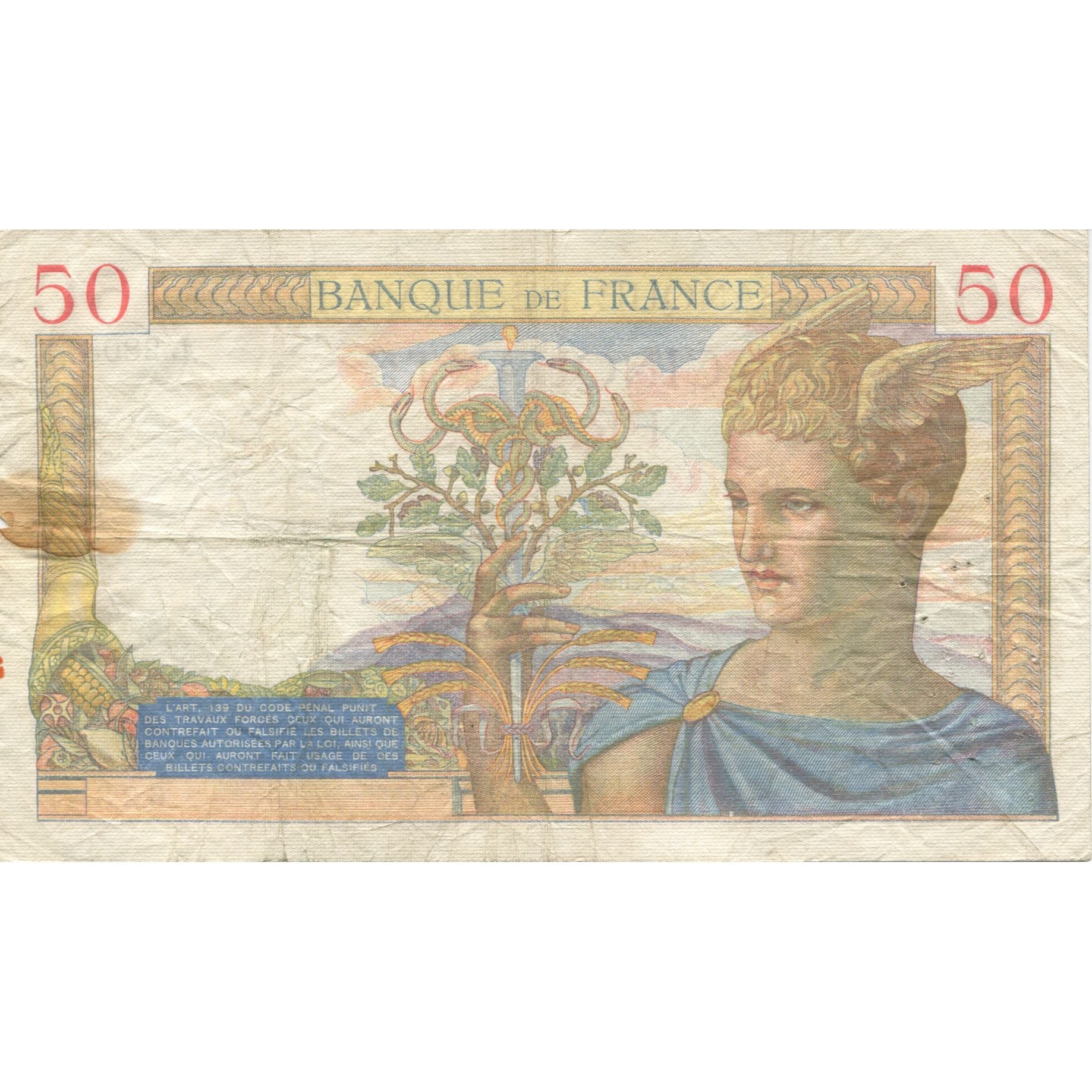 Francia, 50 Francs, Cérès, 1935, 1935-08-29, BC, Fayette:17.15, KM:81