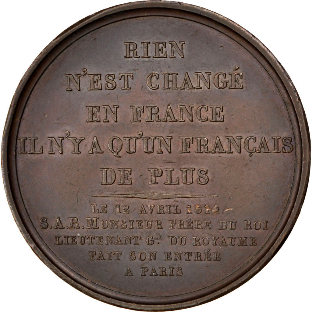 Frankrijk, Medal, First Restoration, Politics, Society, War, 1814, Gayrard, ZF+