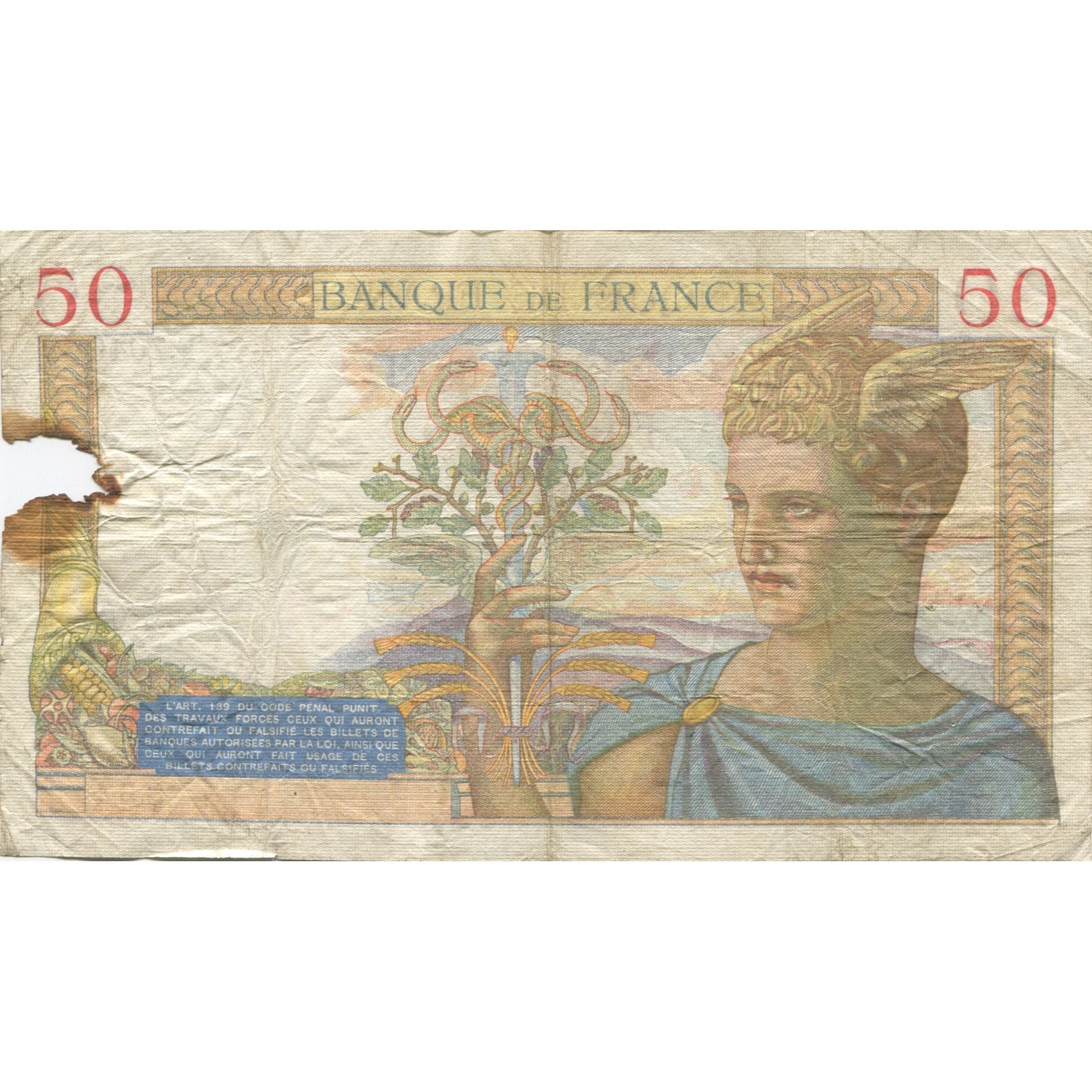 Francia, 50 Francs, Cérès, 1937, 1937-11-04, MB, Fayette:18.4, KM:85b