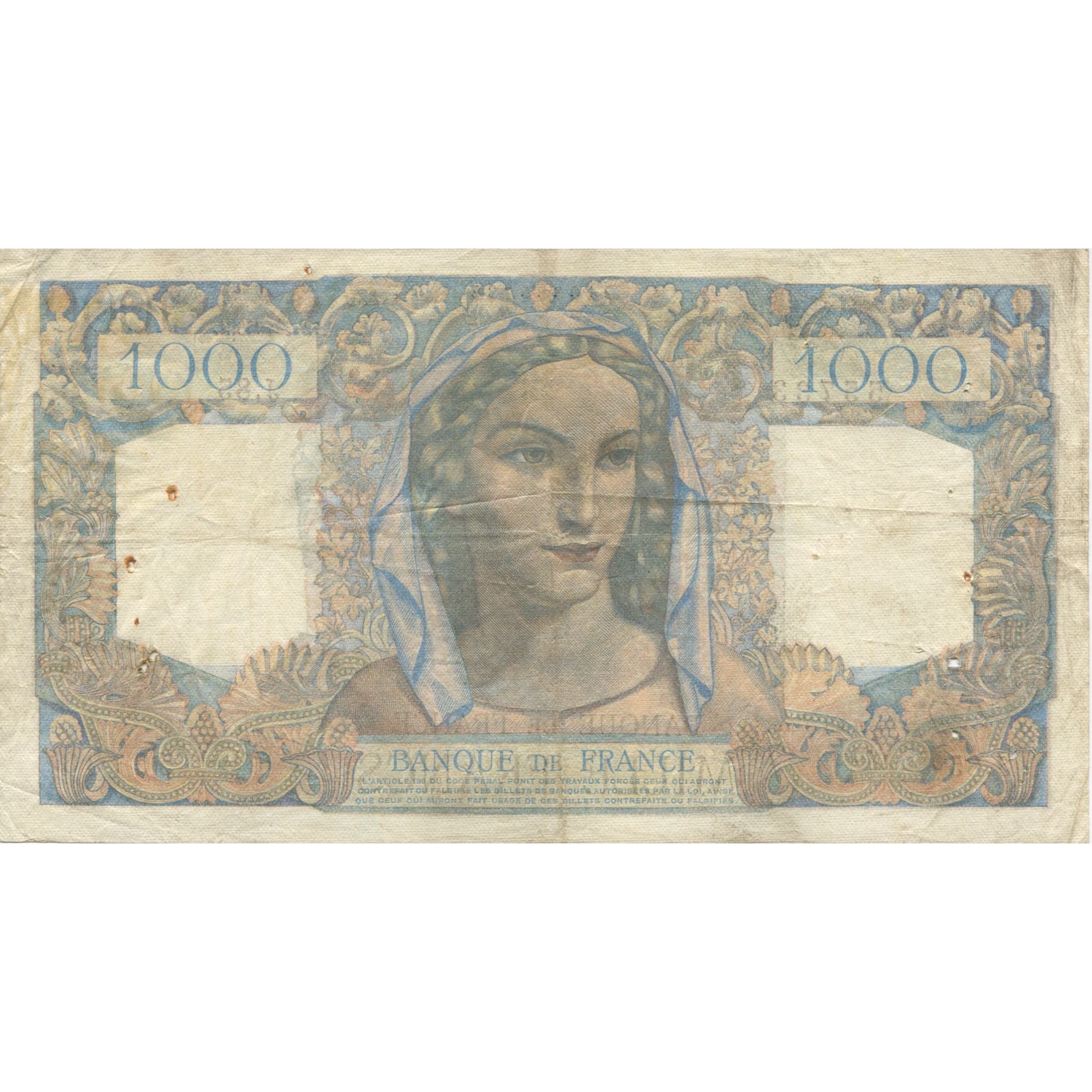 France, 1000 Francs, Minerve et Hercule, 1945, 1945-07-12, VF(20-25)