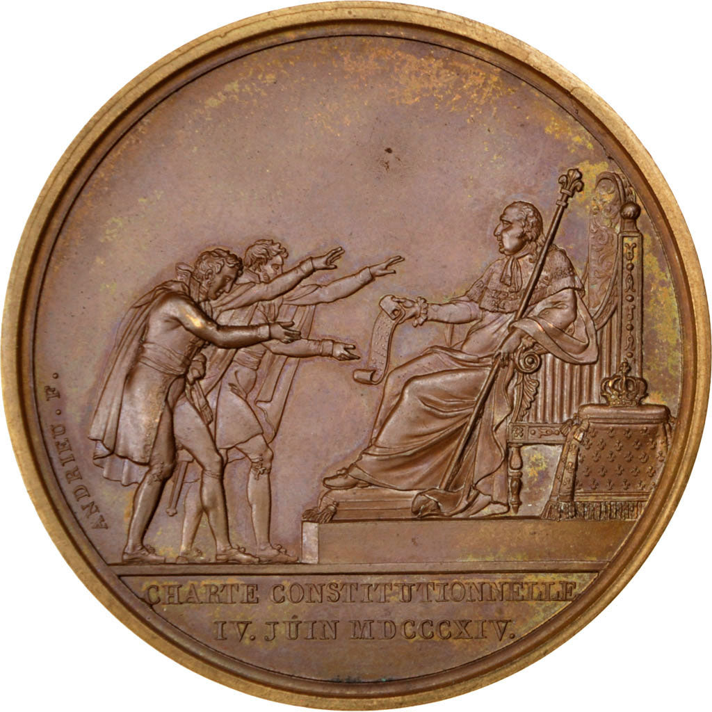 France, Medal, Louis XVIII, Politics, Society, War, 1814, Gayrard, AU(55-58)
