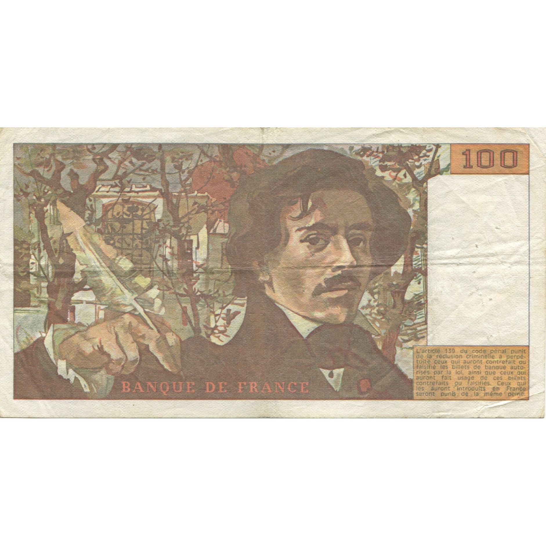 Francia, 100 Francs, Delacroix, 1980, BB, Fayette:69.4a, KM:154b