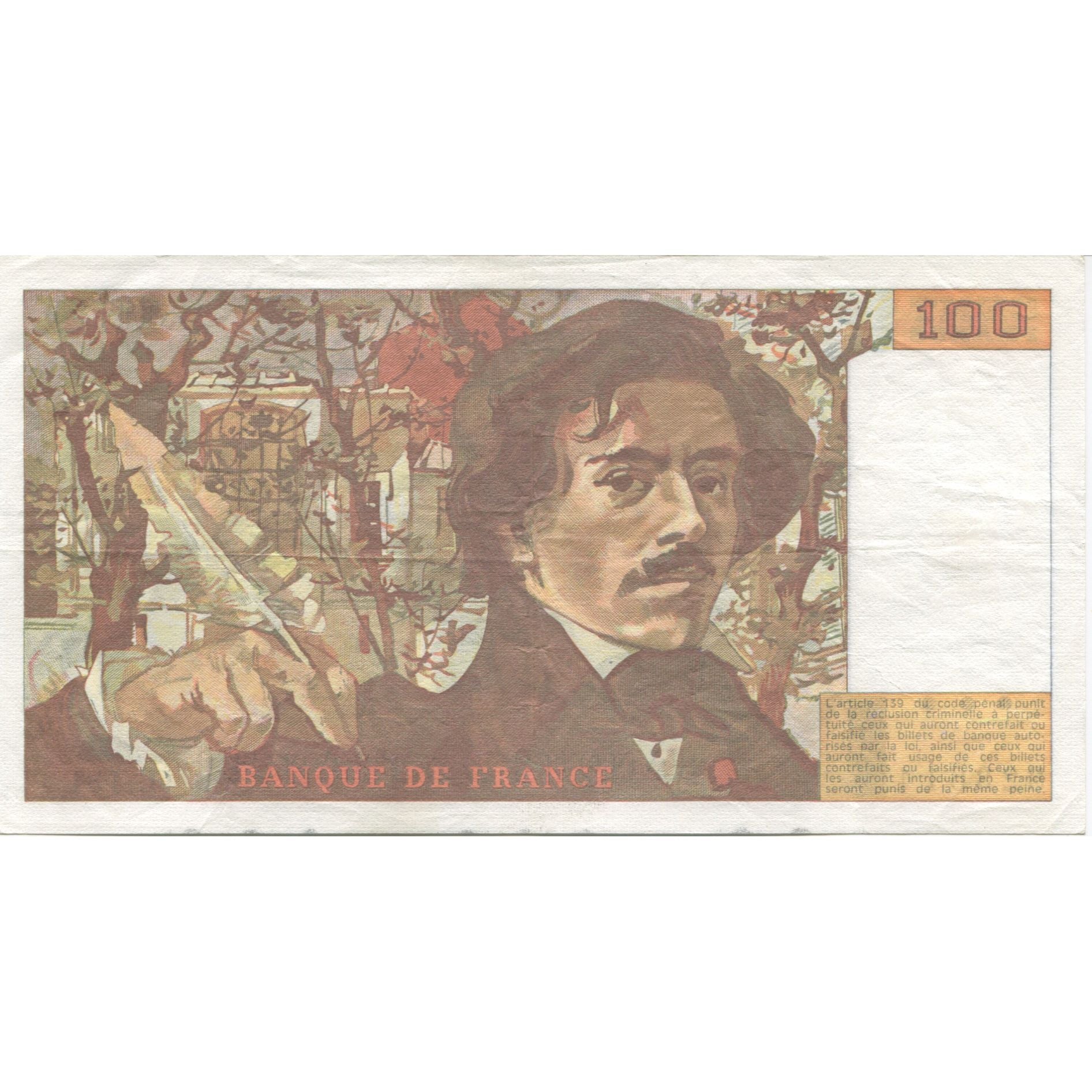 France, 100 Francs, Delacroix, 1989, EF(40-45), Fayette:69.13a, KM:154d