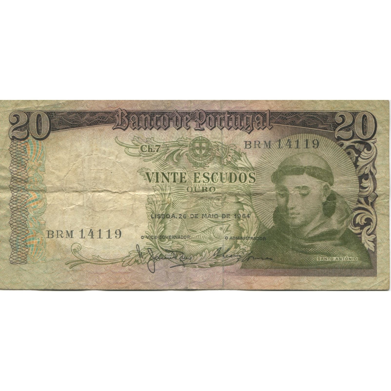 Banknot, Portugal, 20 Escudos, 1954, 1954-05-26, KM:167b, VF(20-25)