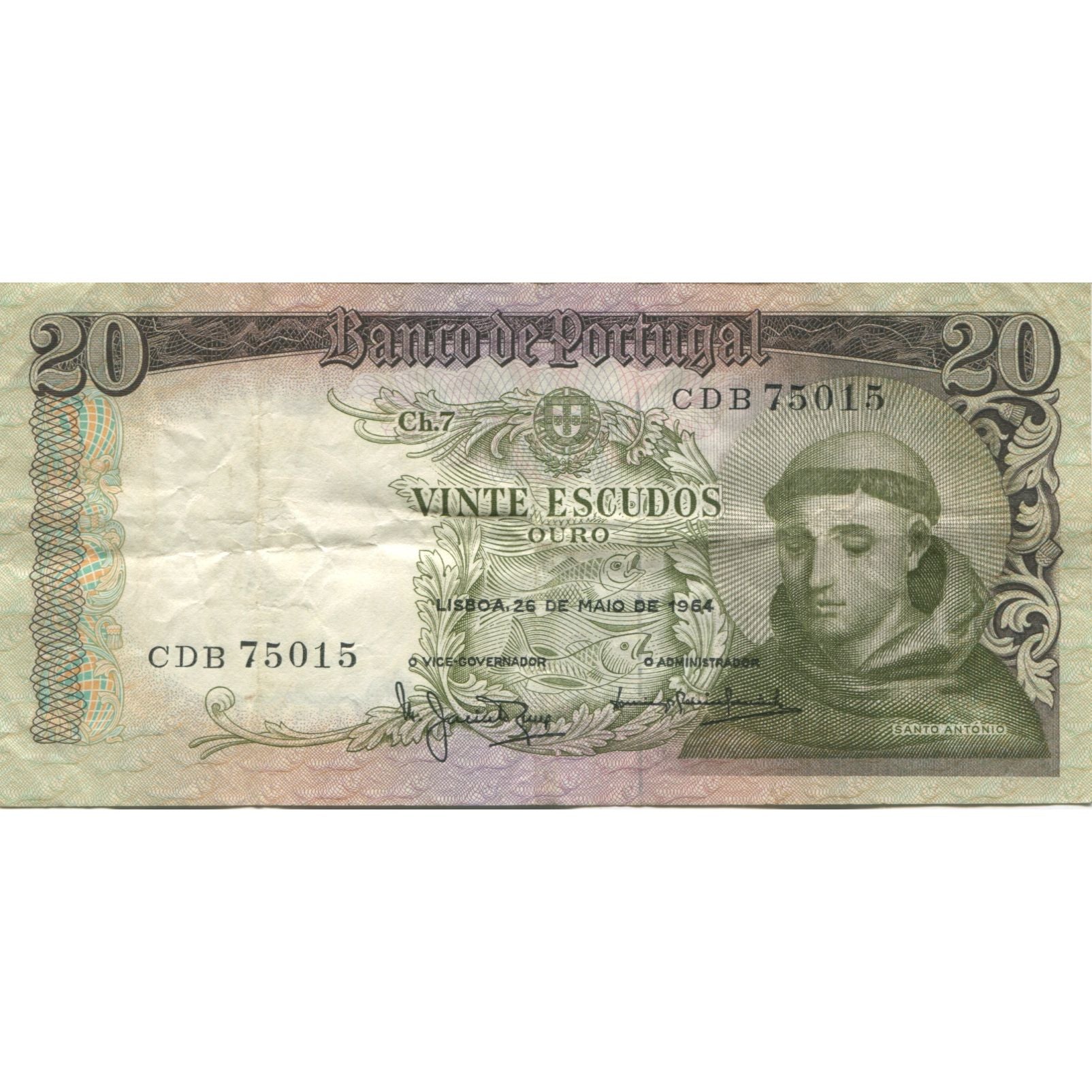 Banknote, Portugal, 20 Escudos, 1954, 1954-05-26, KM:167b, VF(30-35)