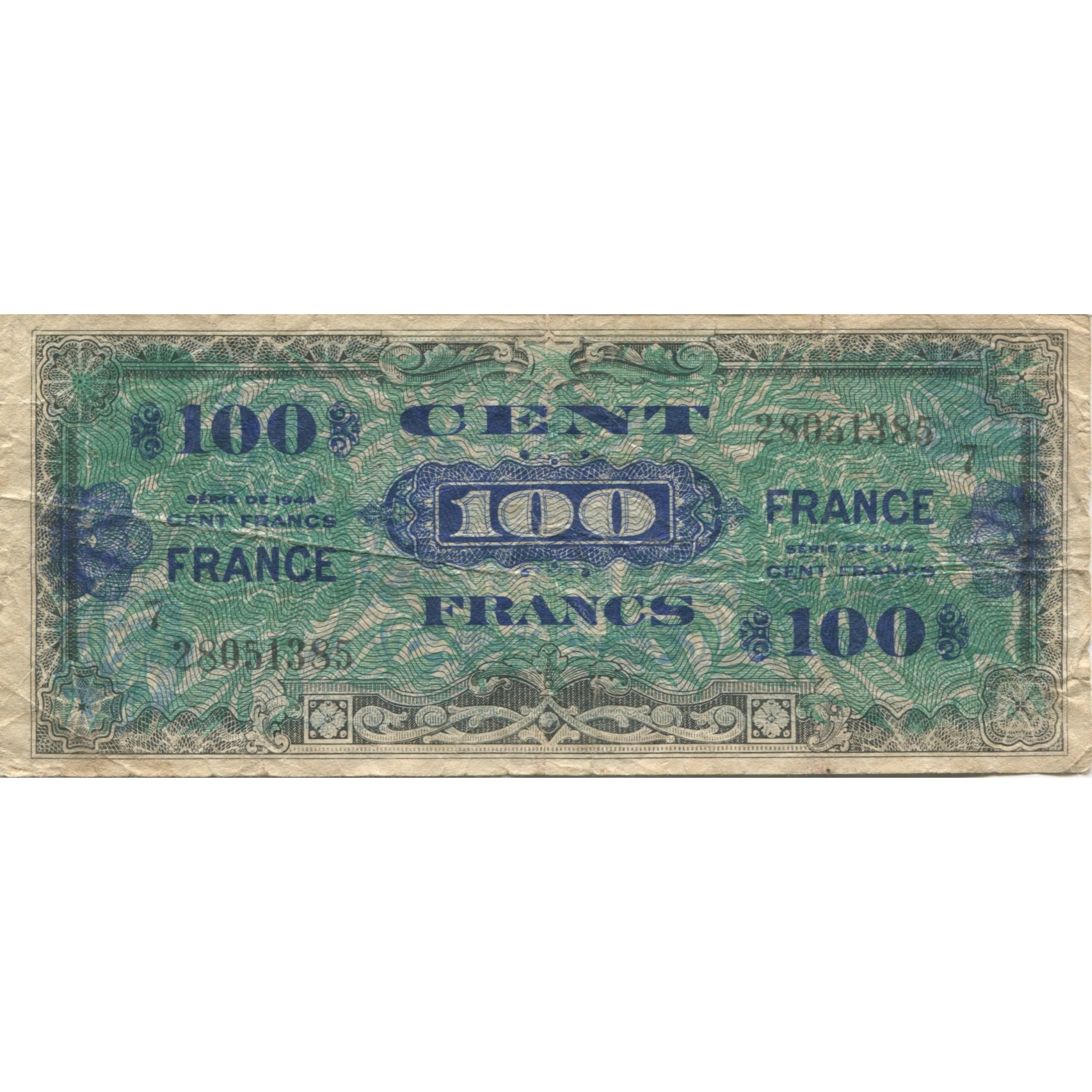 France, 100 Francs, Drapeau/France, 1944, TB, Fayette:VF25.7, KM:123c