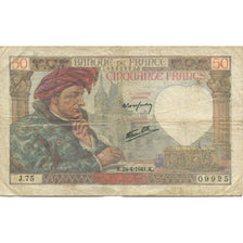 France, 50 Francs, Jacques Coeur, 1941, 1941-04-24, TB, Fayette:19.9, KM:93