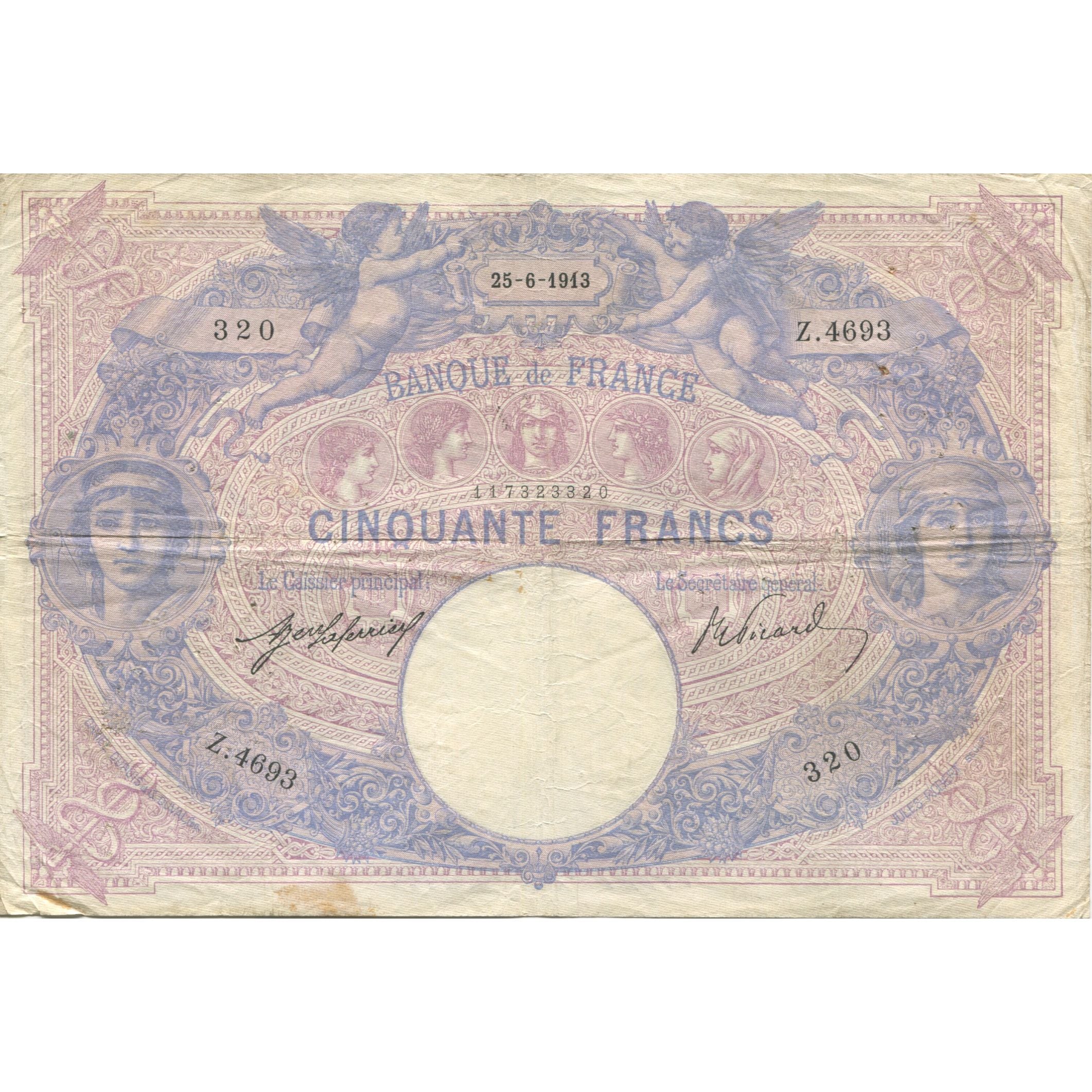Frankrijk, 50 Francs, Bleu et Rose, 1913, 1913-06-25, TB, Fayette:14.26, KM:64e