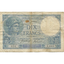 Francja, 10 Francs, Minerve, 1917, 1917-10-23, VF(20-25), Fayette:6.2, KM:73a