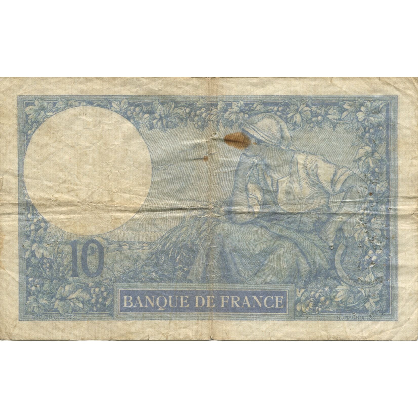Francja, 10 Francs, Minerve, 1917, 1917-10-23, VF(20-25), Fayette:6.2, KM:73a