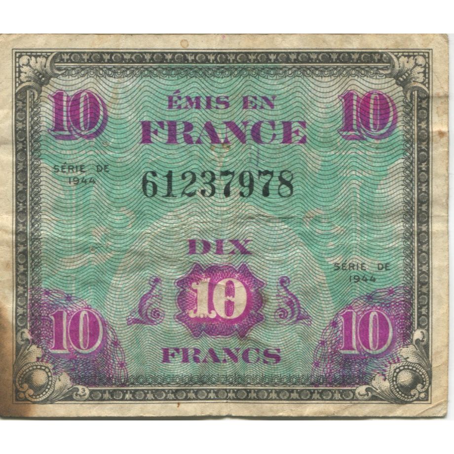Francia, 10 Francs, 1944, BC, Fayette:VF18.1, KM:116a
