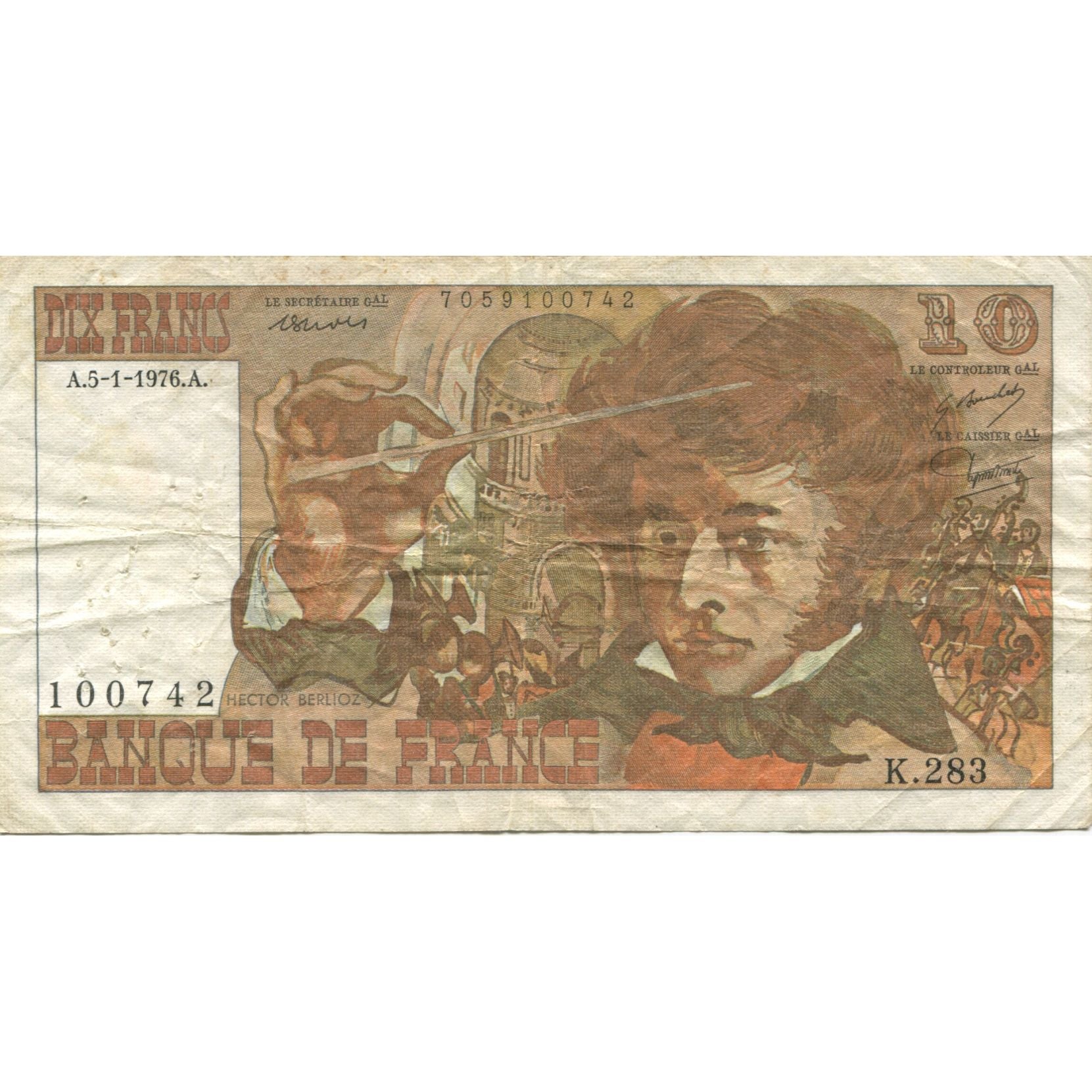 Francia, 10 Francs, Berlioz, 1976, 1976-01-05, MBC, Fayette:63.17, KM:150c