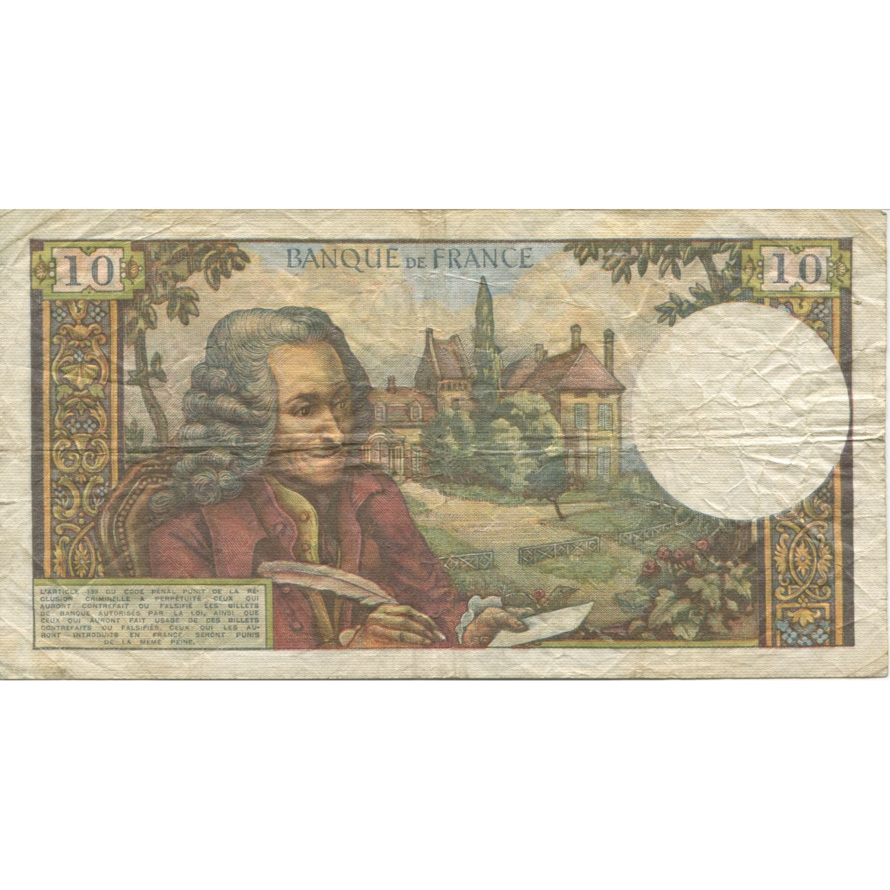 France, 10 Francs, Voltaire, 1972, 1972-06-01, VF(20-25), Fayette:62.57, KM:147d