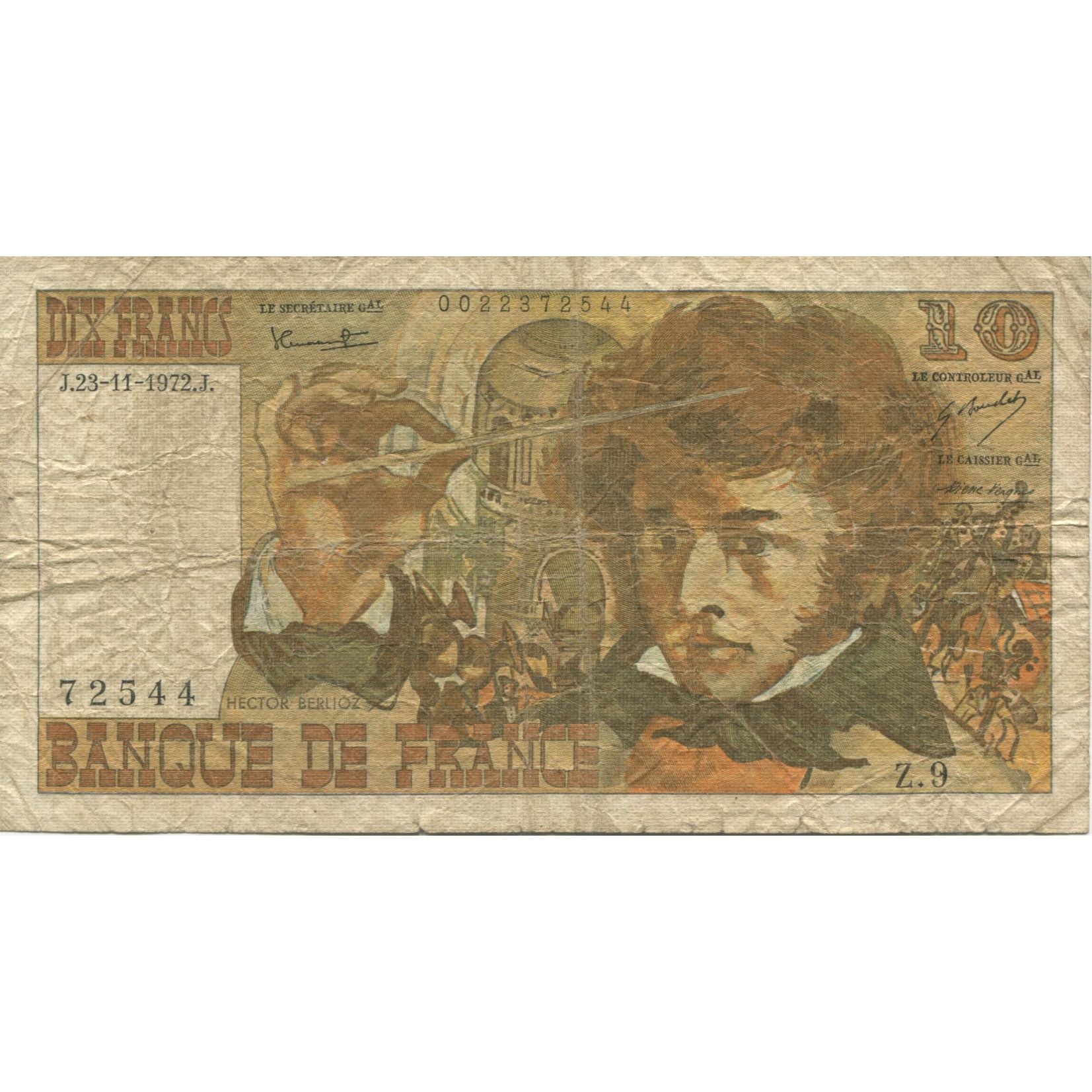 France, 10 Francs, Berlioz, 1972, 1972-11-23, TB+, Fayette:63.1, KM:150a