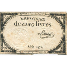 França, 5 Livres, 1793, Fouquet, 1793-10-31, AU(50-53), KM:A76, Lafaurie:171